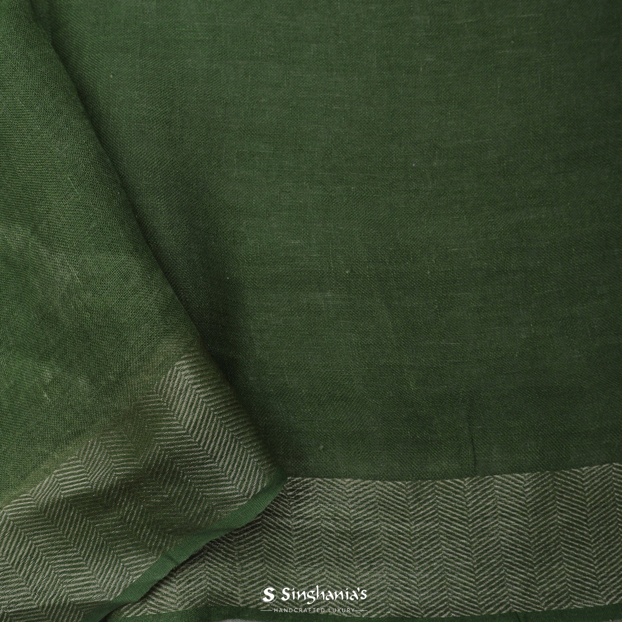 Asparagus Green Printed Linen Saree With Floral Jaal Design