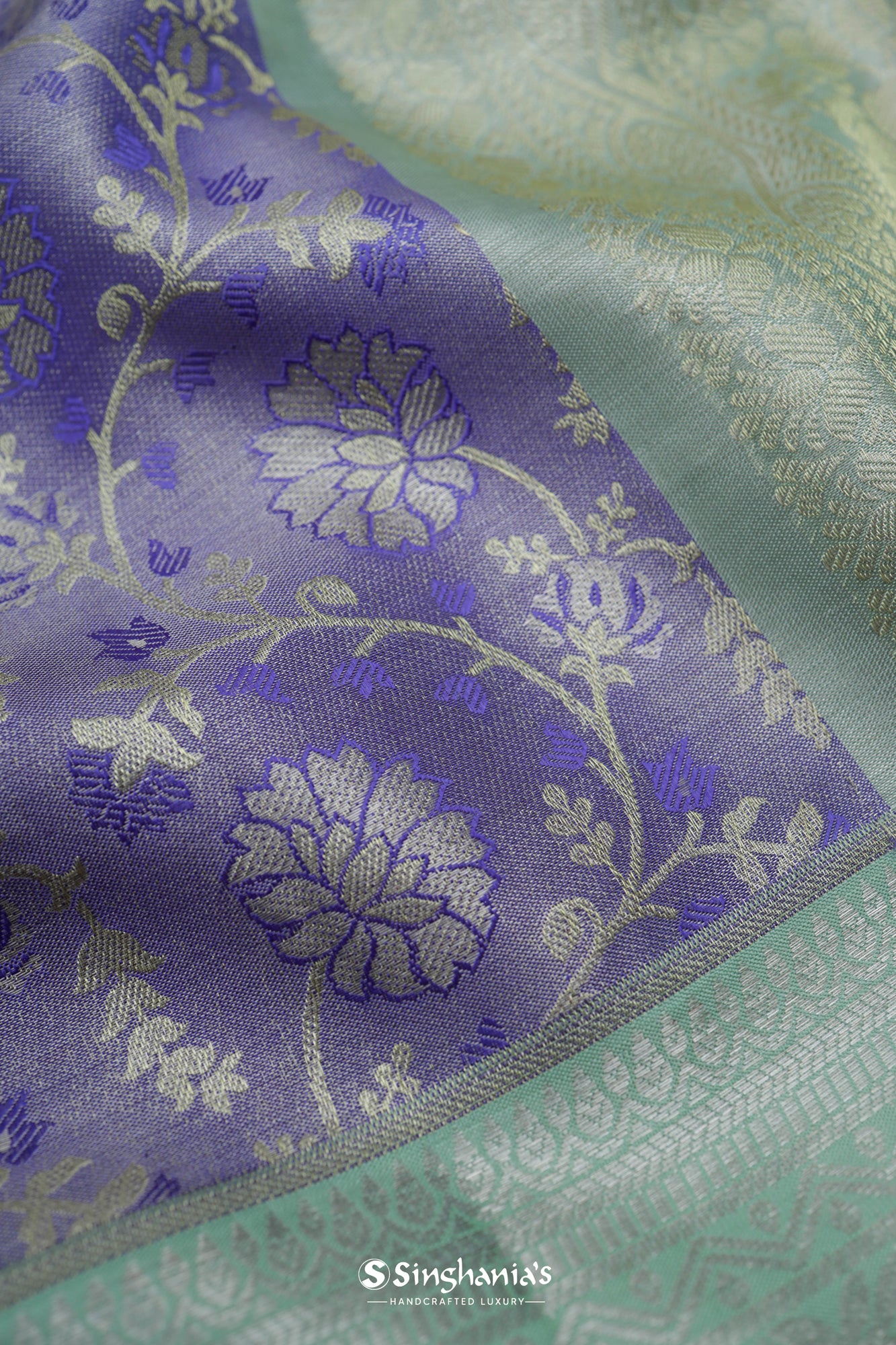Deep Blue-Purple Kanjivaram Silk Saree With Floral Jaal Weaving