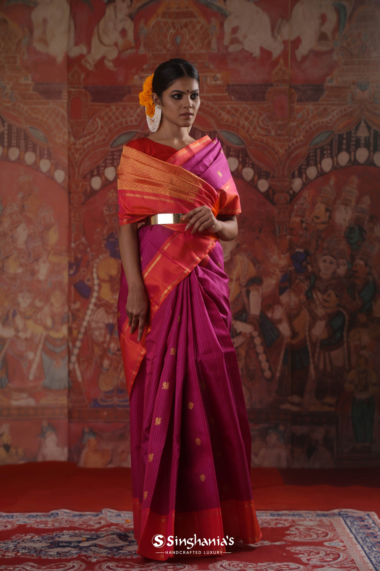 Pushpa Magenta-Red Kanchipuram Silk Saree – Zariknyaa