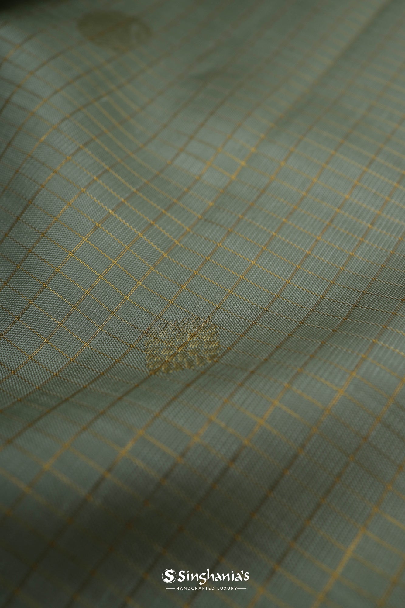 Pale Green Kanjivaram Silk Saree With Floral And Checks Weaving