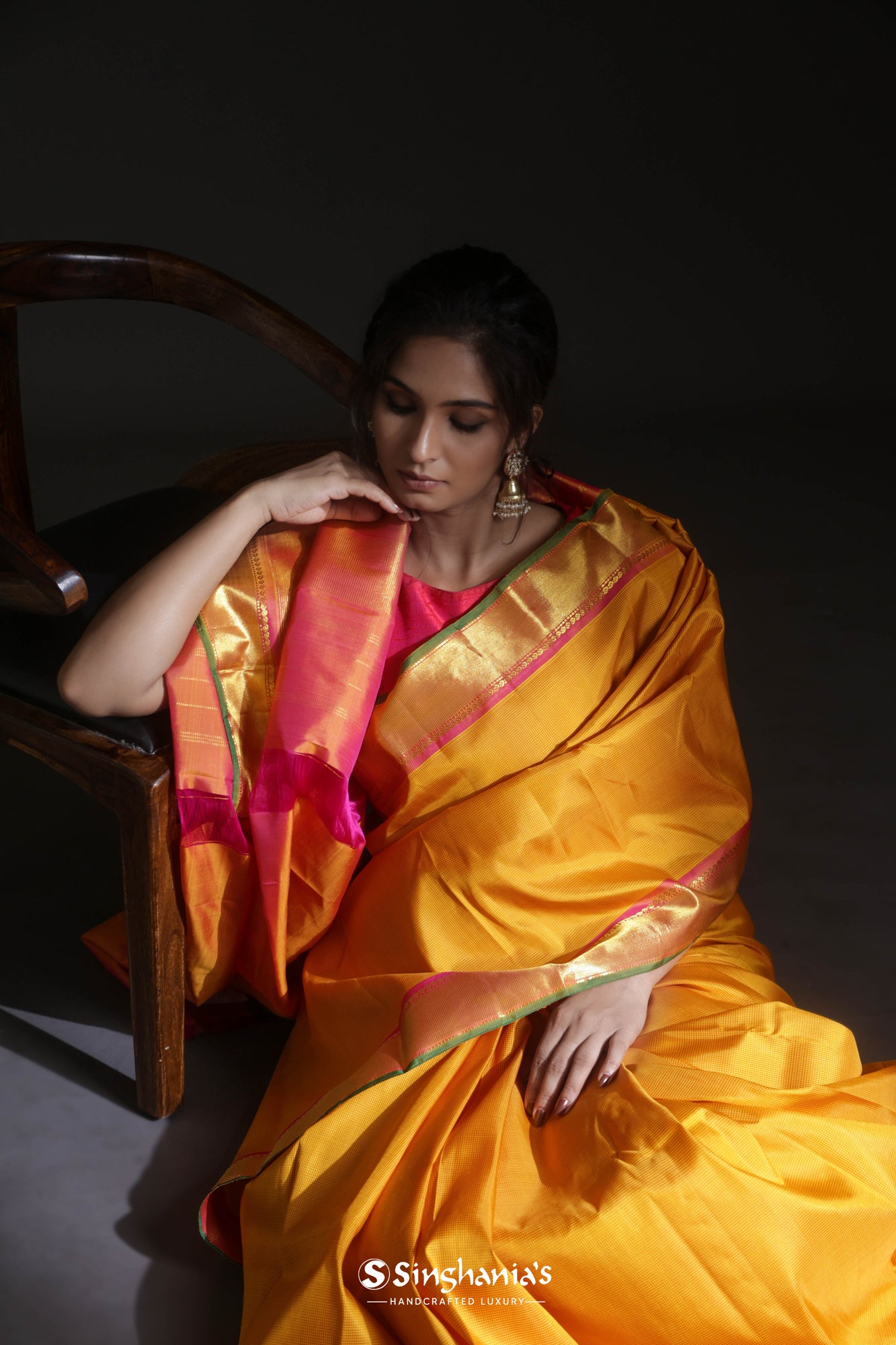 Saffron Yellow Kanjivaram Silk Saree