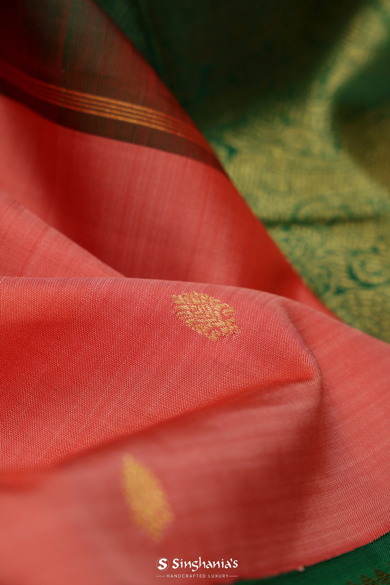 Candy Pink Kanjivaram Silk Saree With Floral Butti Design
