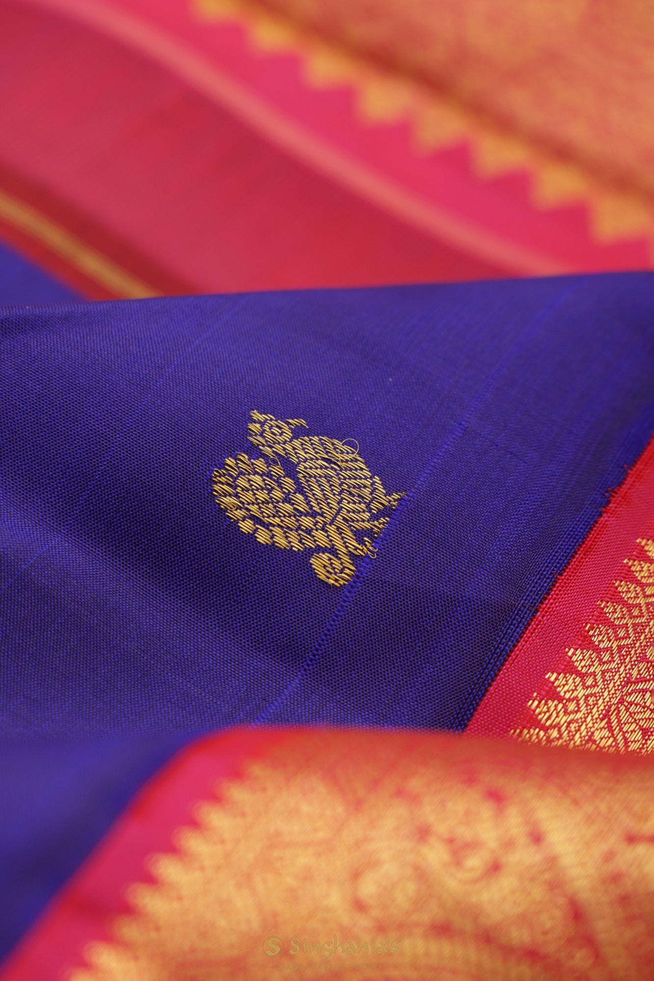 Picotee Blue Kanjivaram Silk Saree With Butti Weaving