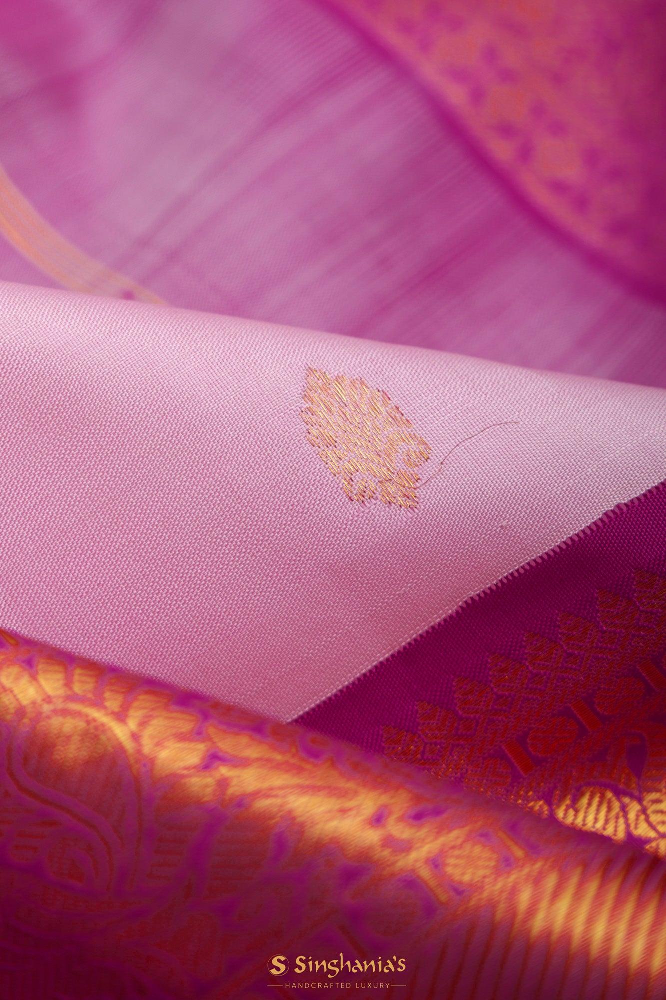 Lavender Pink Kanjivaram Silk Saree With Floral Buttis