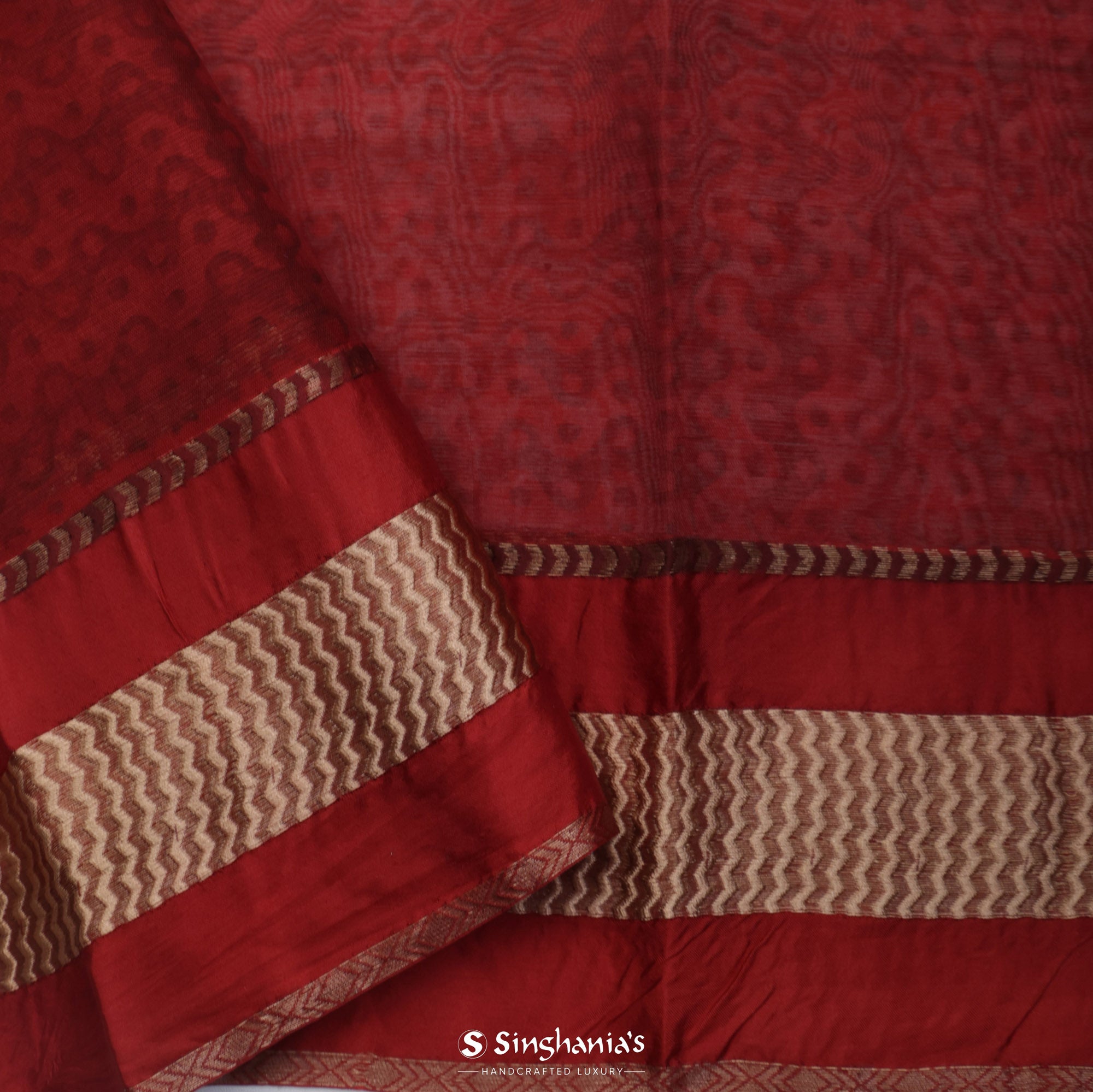 Red-Brown Multicolour Printed Maheshwari Saree With Geometrical Design