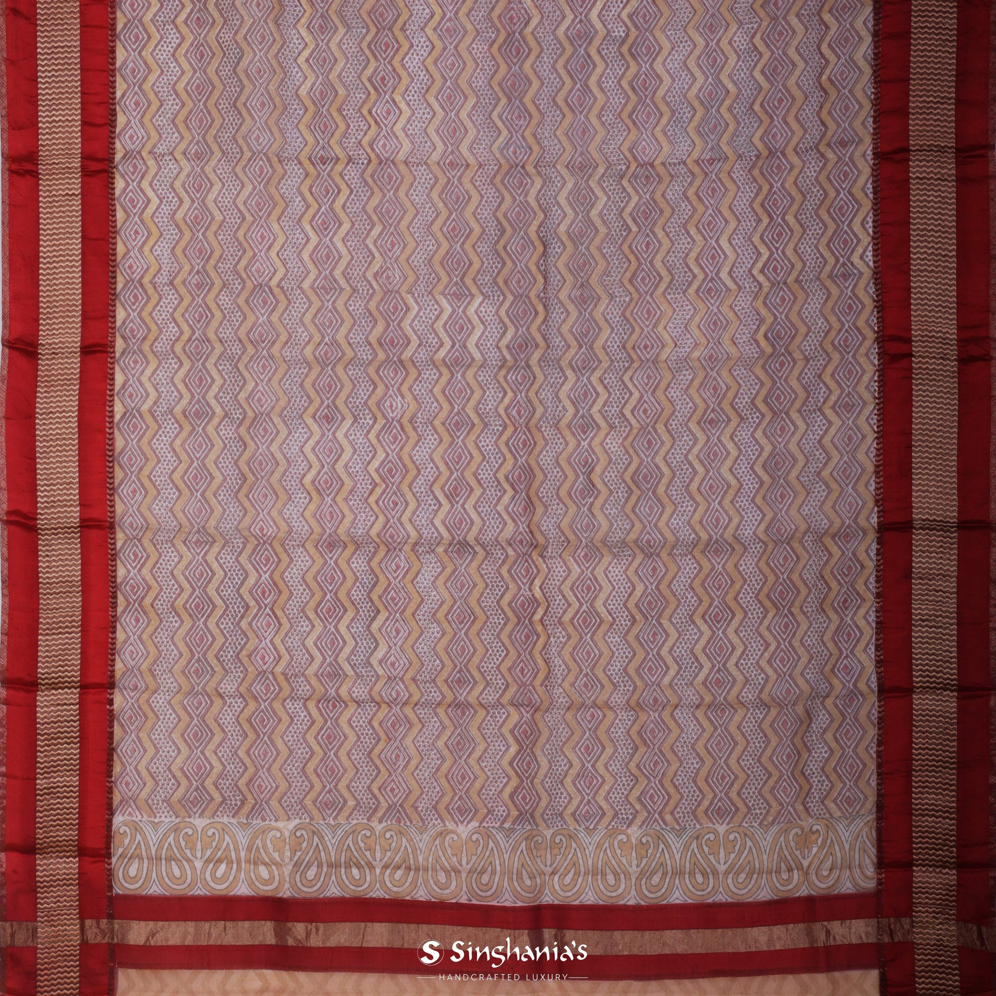 Red-Brown Multicolour Printed Maheshwari Saree With Geometrical Design