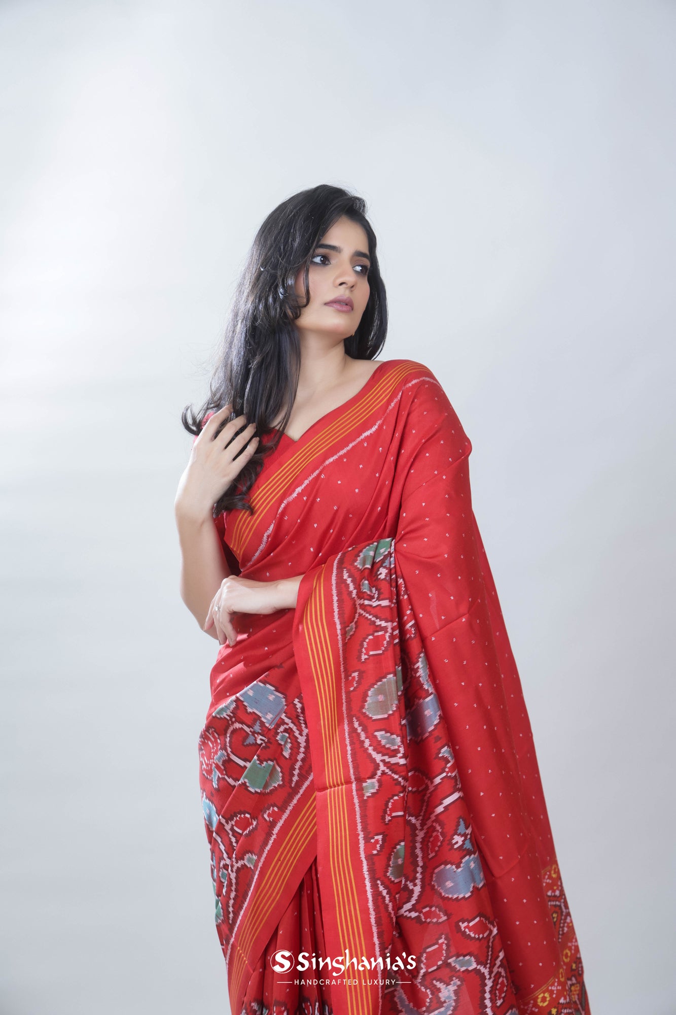 Persian Red Ikat Patola Silk Saree