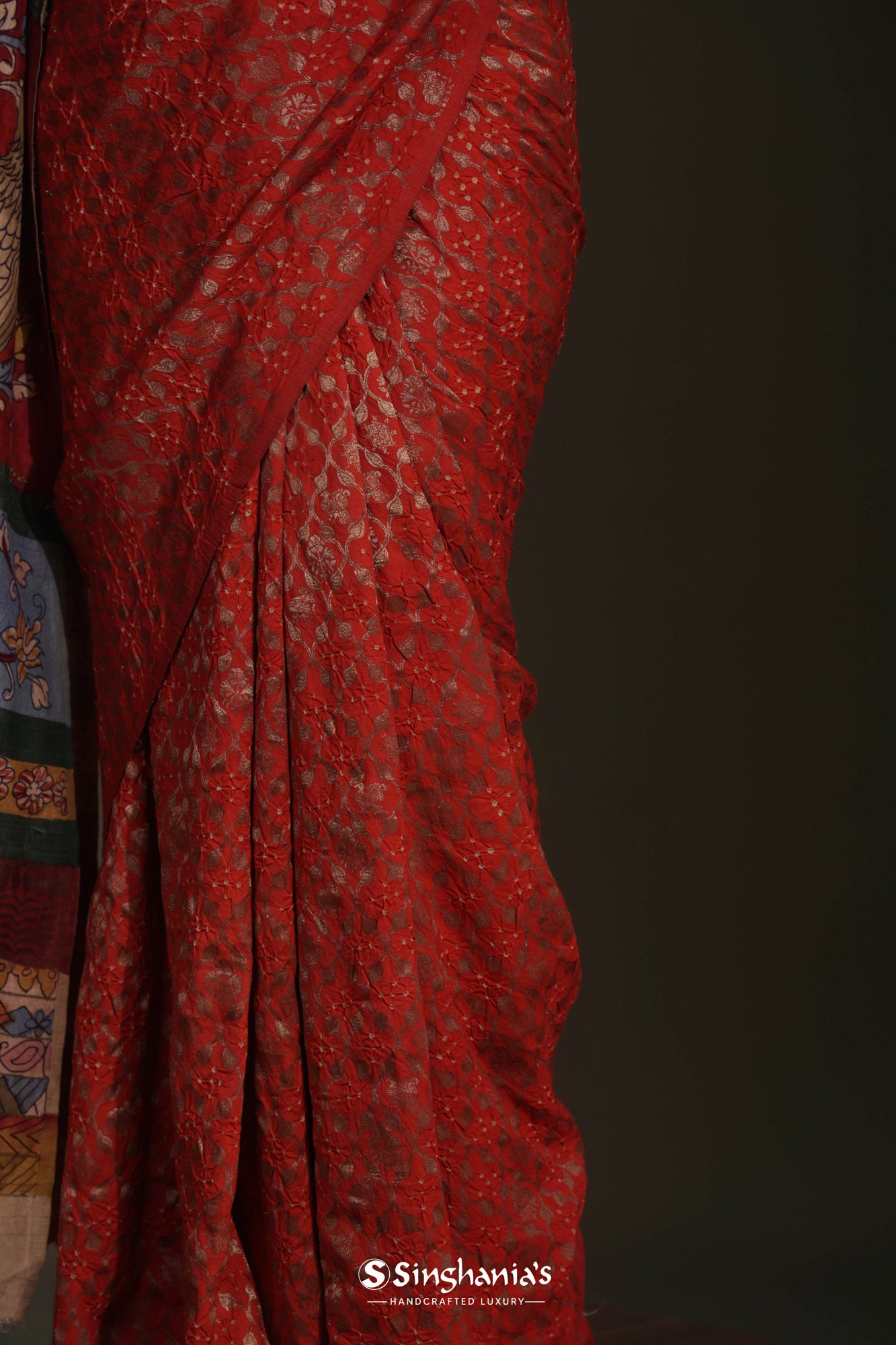 Cranelian Red Bandhani Silk Saree