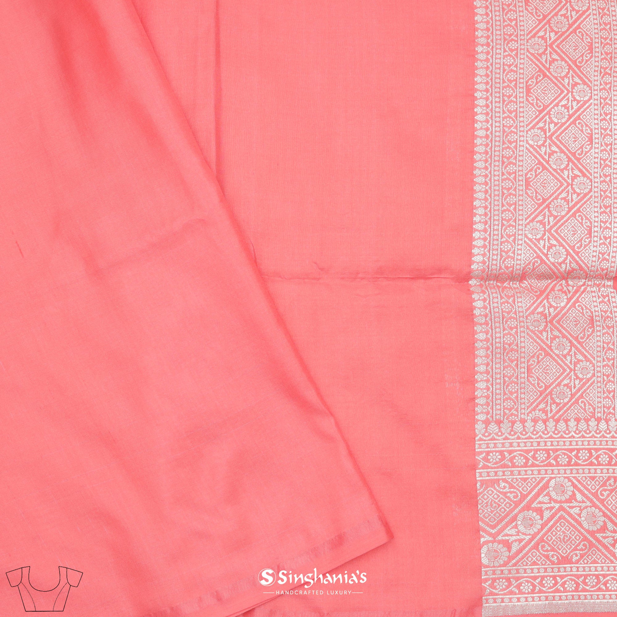 Candy Pink Banarasi Silk Saree With Floral Jaal Weaving
