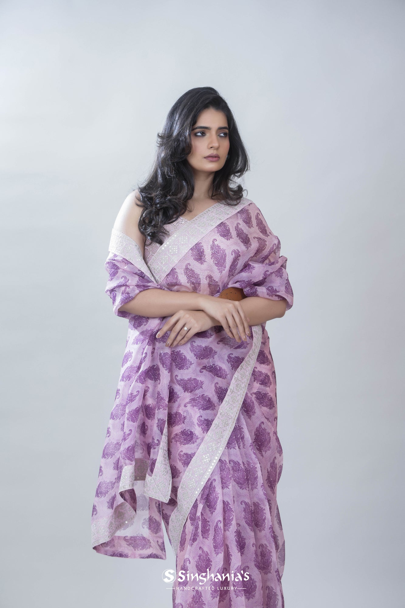 BIG FLOWER PRINT LAVENDER SAREE – devyanimehrotra.com