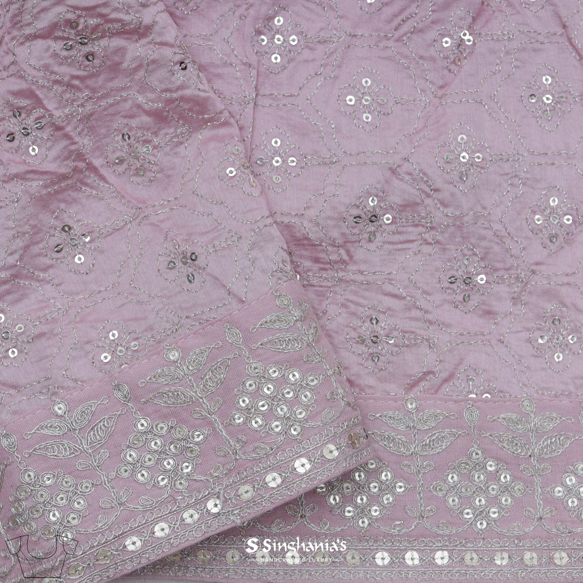 Faded Violet Printed Organza Saree With Floral Paisley Design