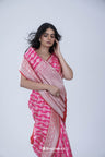 Steel Pink Banarasi Silk Saree With Floral Stripes Weaving