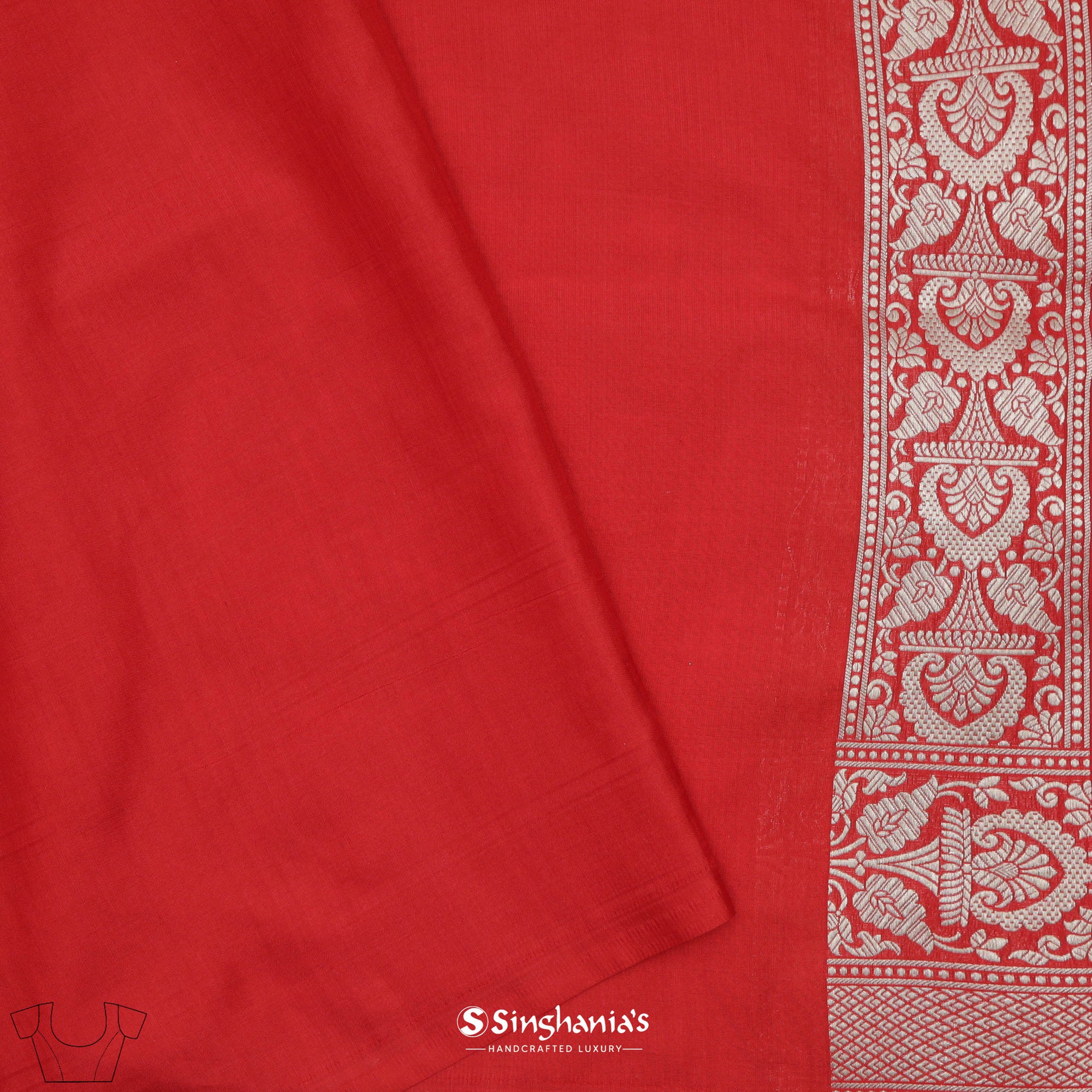 Fire Red Banarasi Silk Saree With Floral Jaal Weaving
