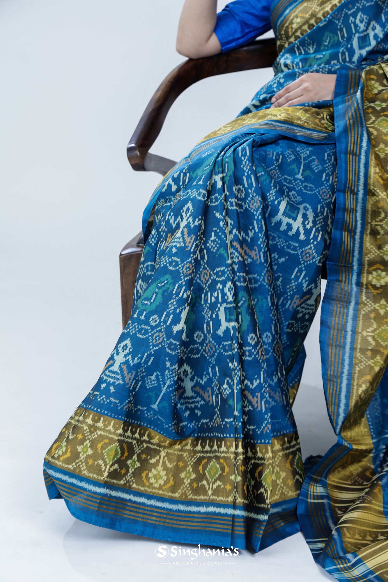 Imperial Blue Ikat Patola Silk Saree