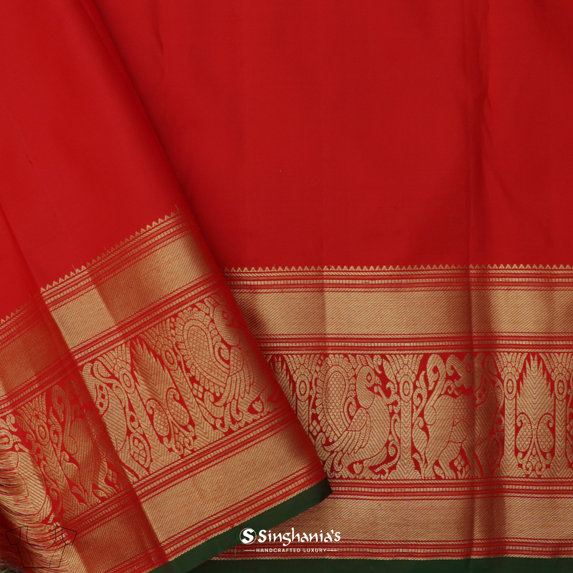 Persian Red Kanjivaram Silk Saree With Geometrical Weaving