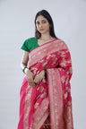 Amaranth Pink Katan Banarasi Silk Saree With Floral Jaal Weaving