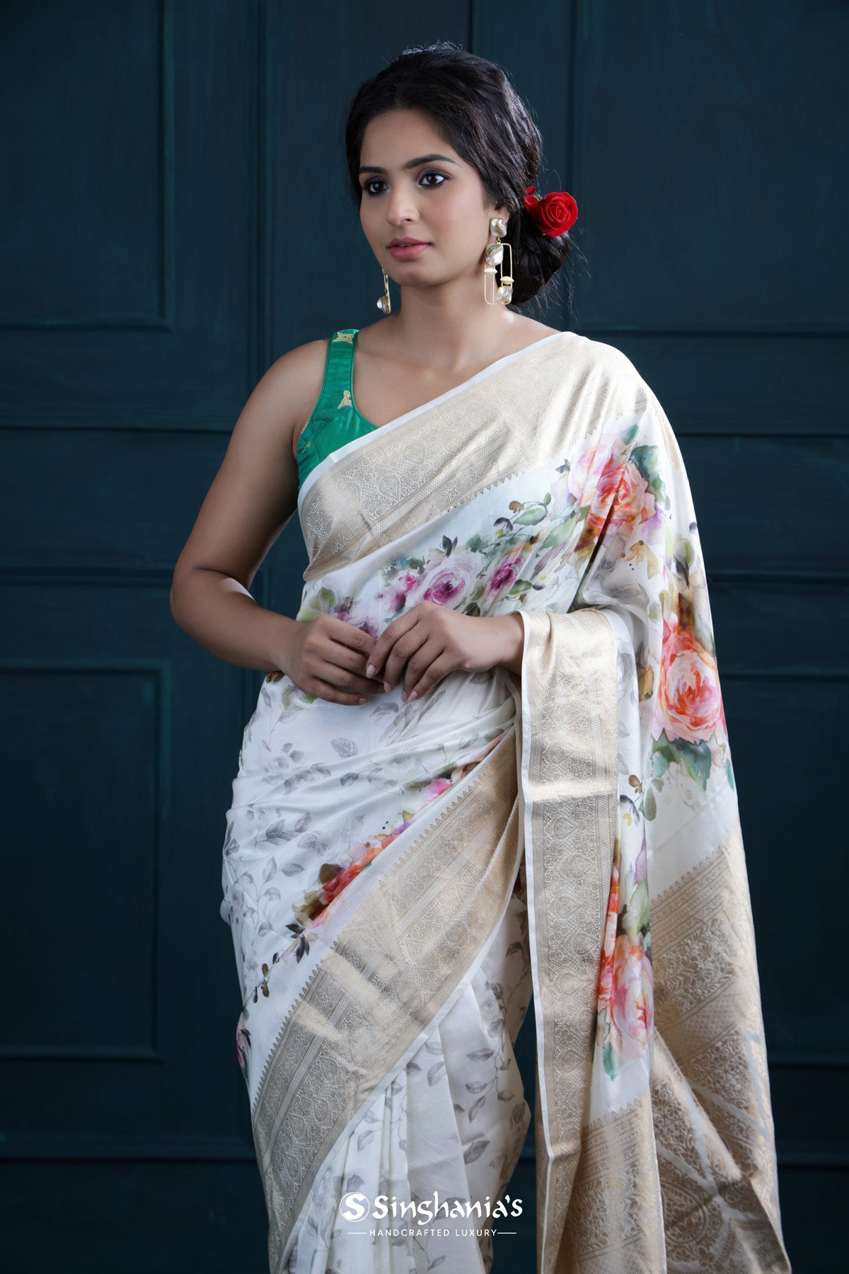 Traditional Designer Saree Weaving Linen in Off White -