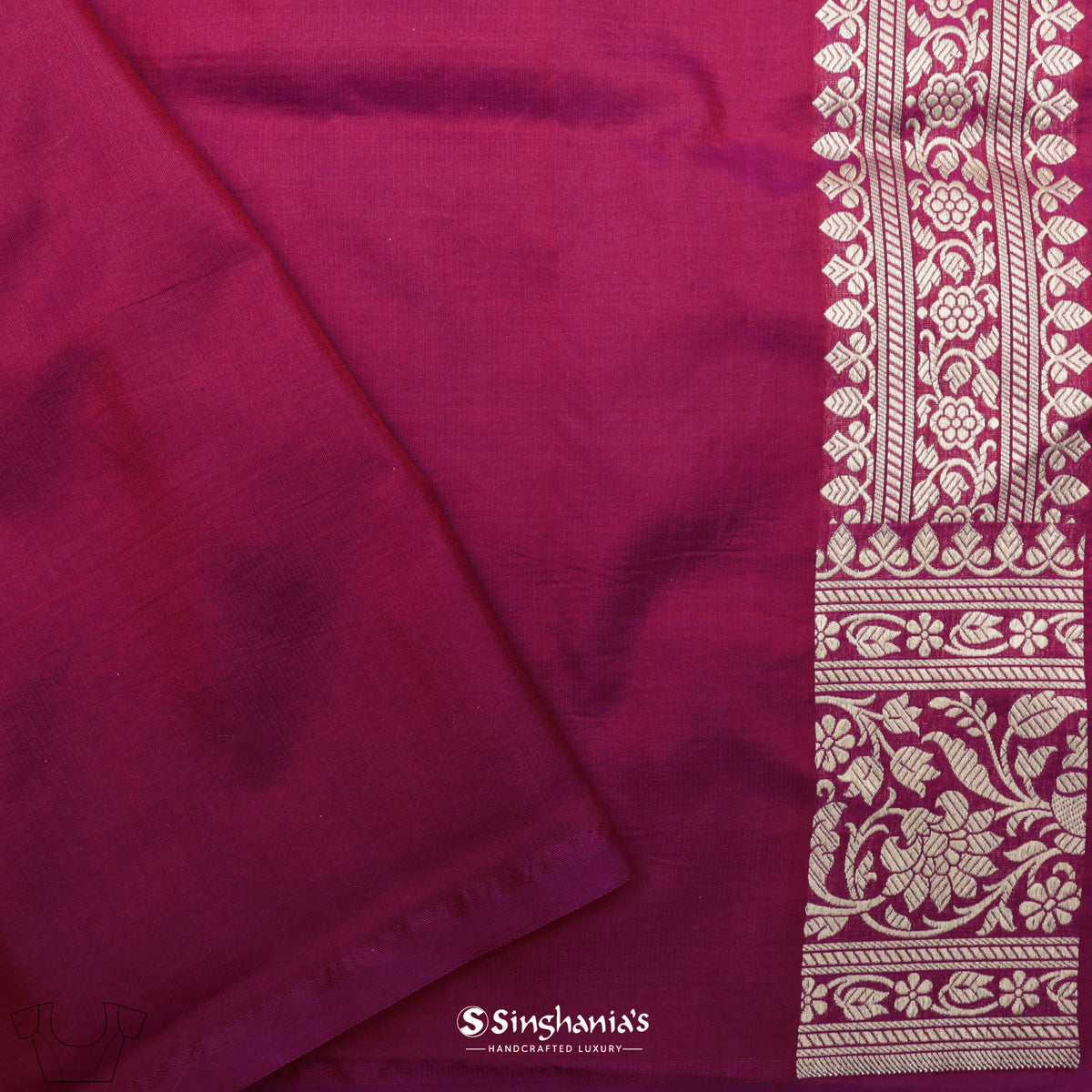 Rubine Red Banarasi Silk Saree With Floral Jaal Weaving