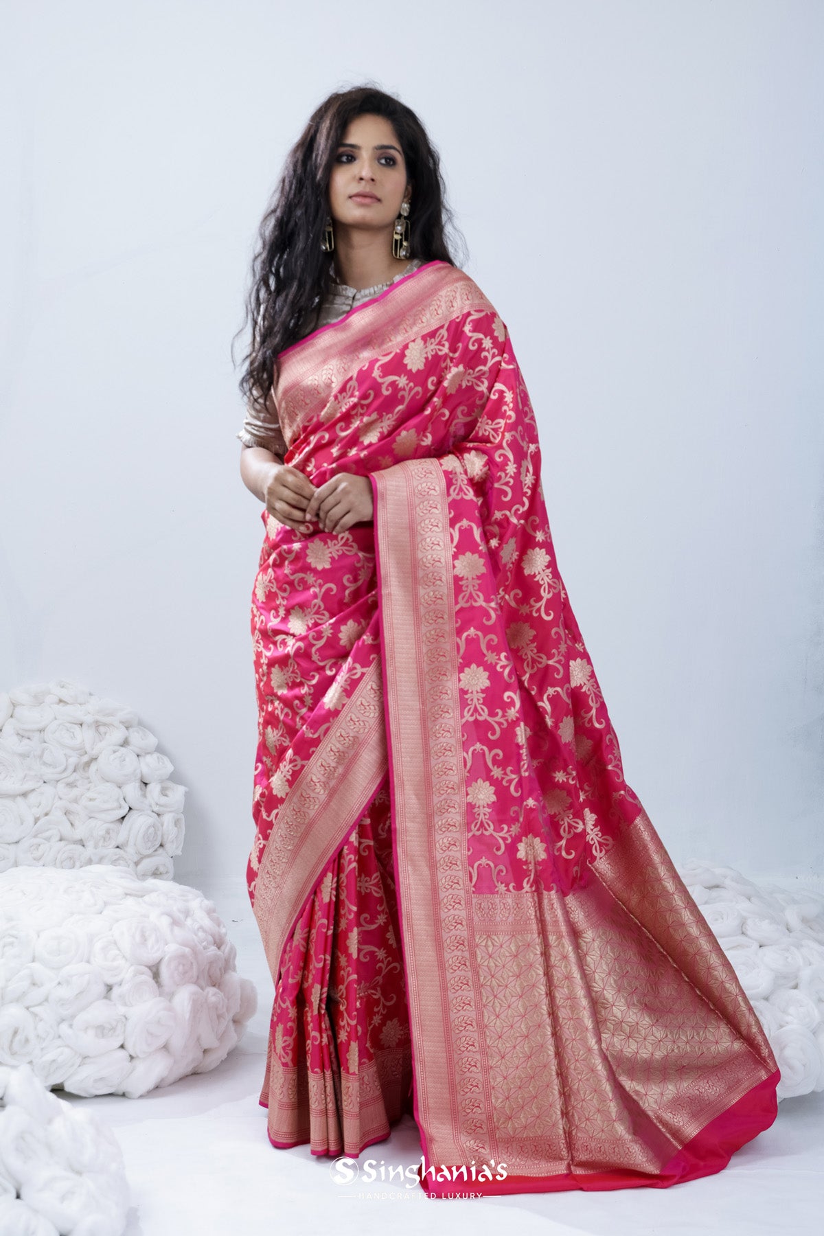 Woven Cotton Silk Saree in Pink : SPF9676