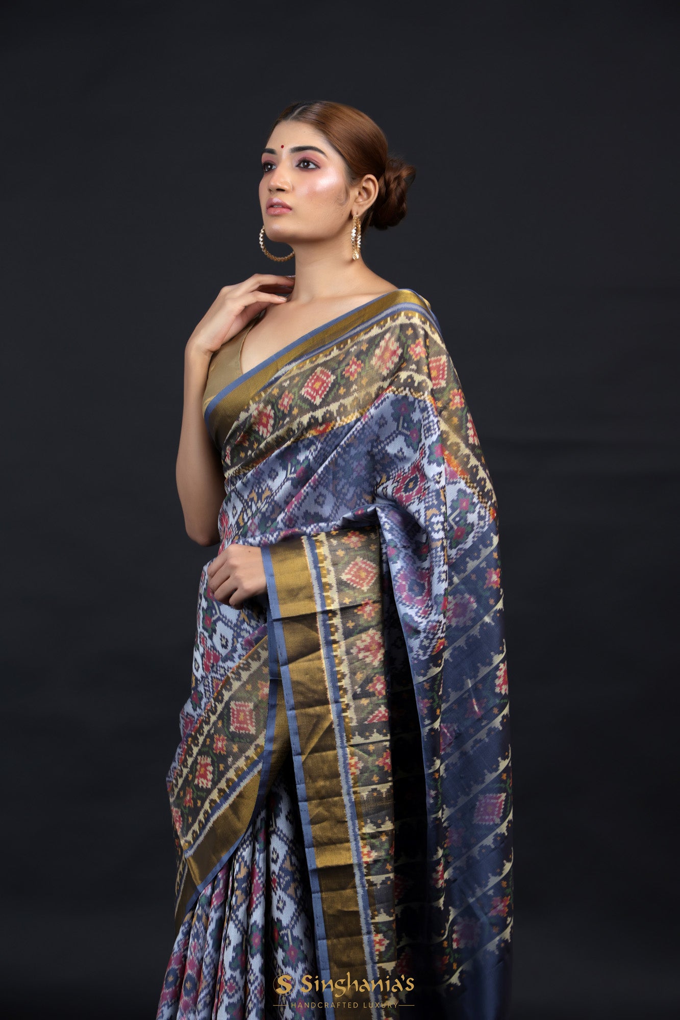 Cobalt Blue Patan Patola Silk Saree With Jaal Pattern