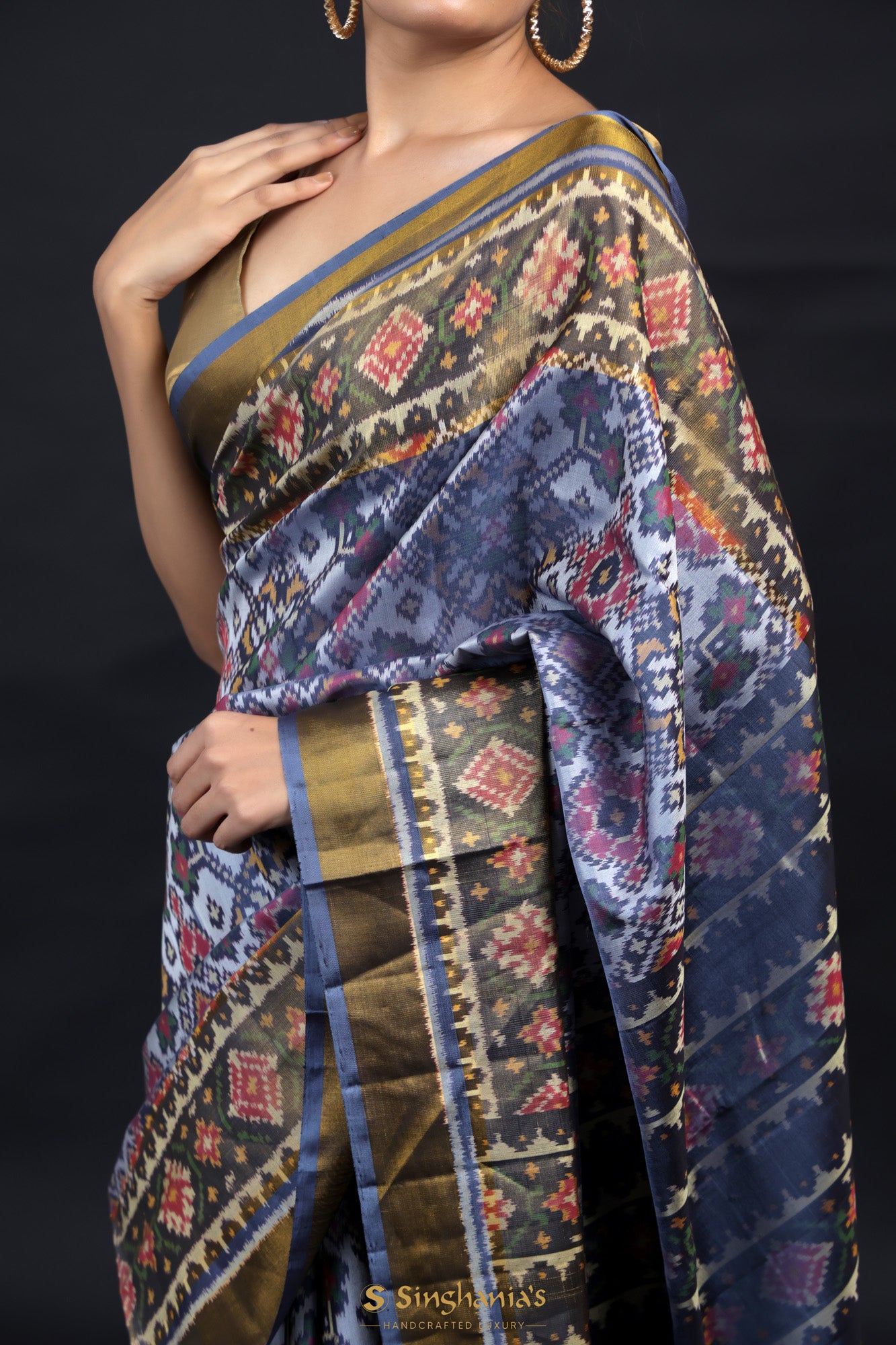 Cobalt Blue Patan Patola Silk Saree With Jaal Pattern