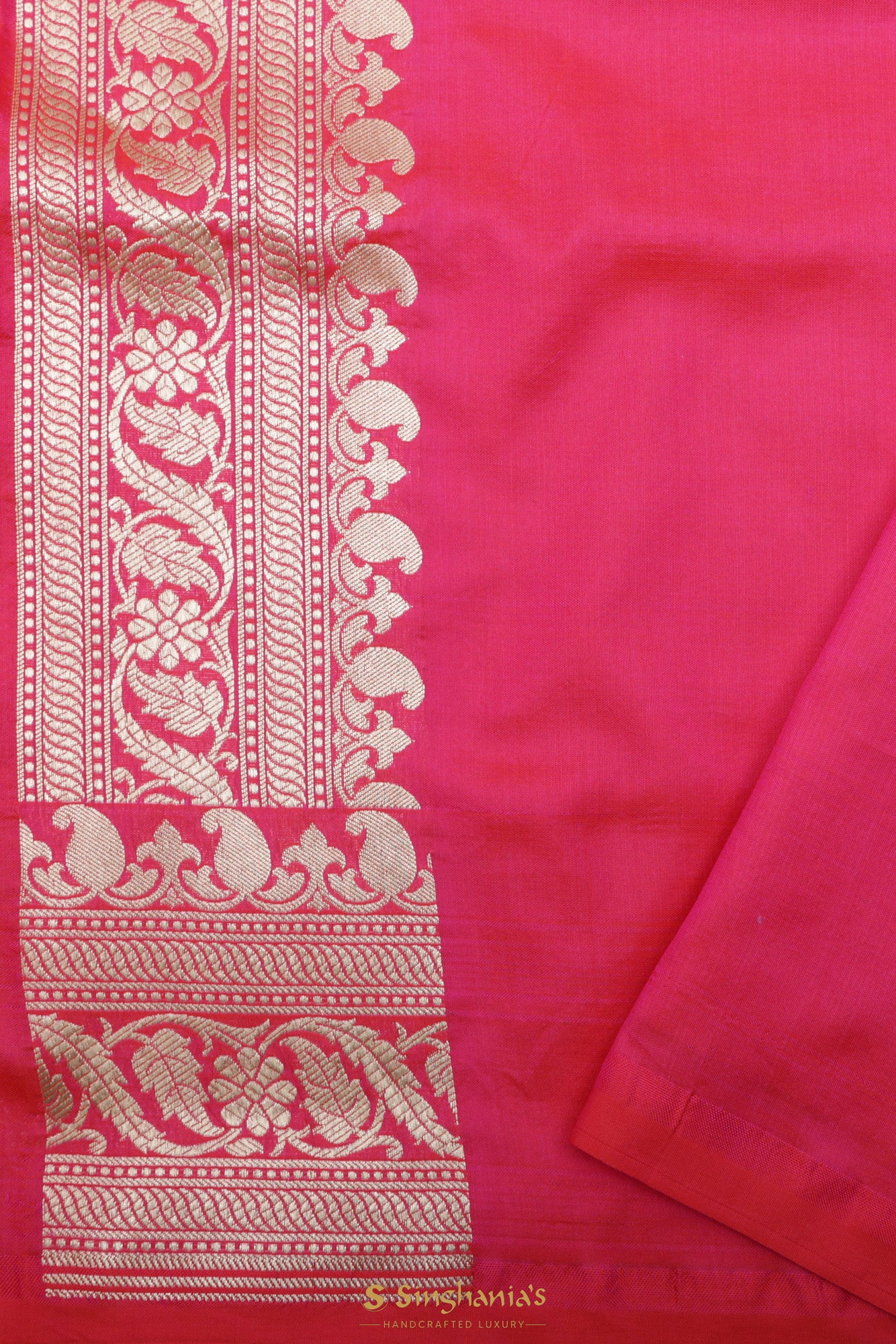 French Fuchsia Pink Banarasi Silk Saree With Floral Jaal Weaving