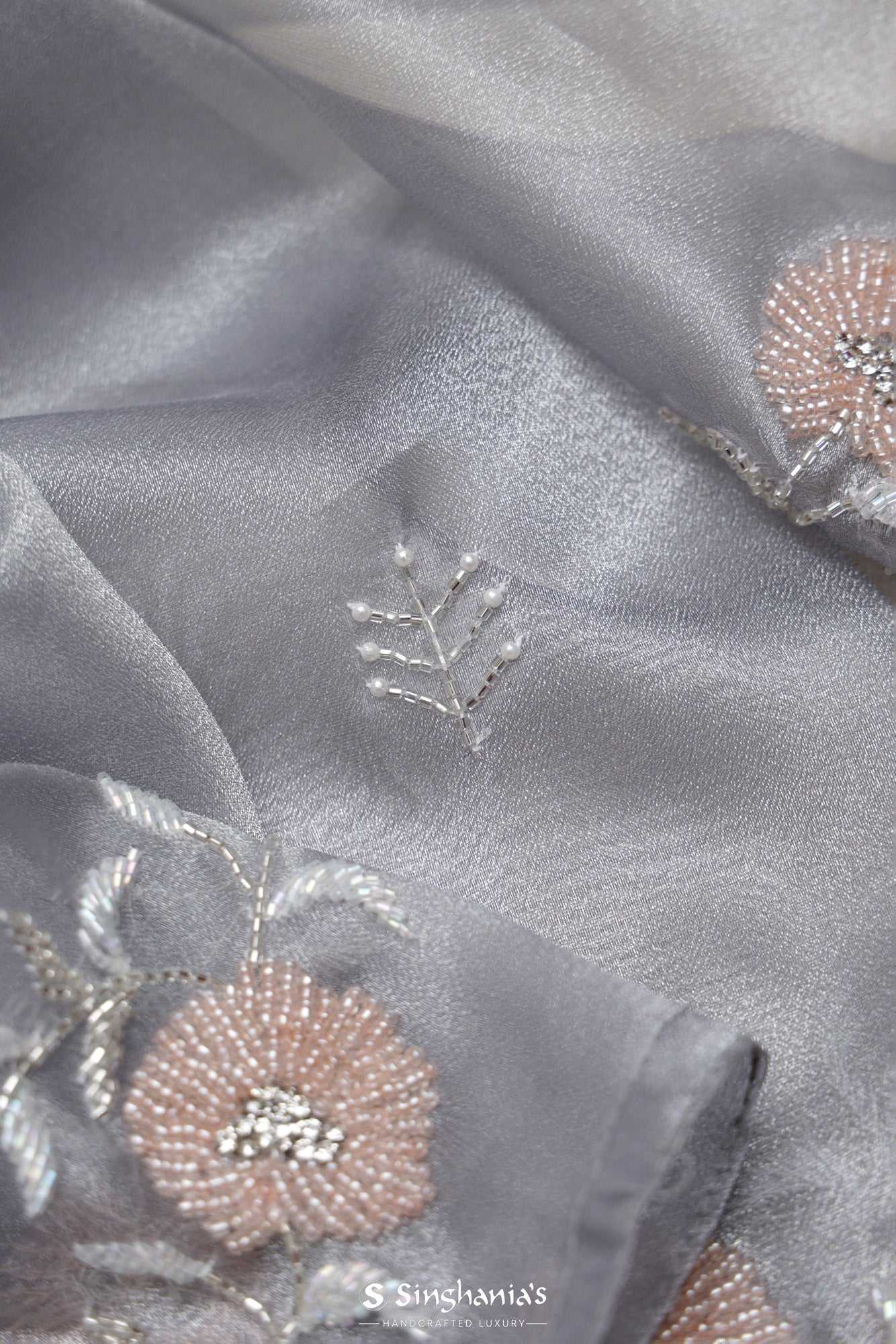Lavender Tissue Organza Designer Saree With Hand Embroidery