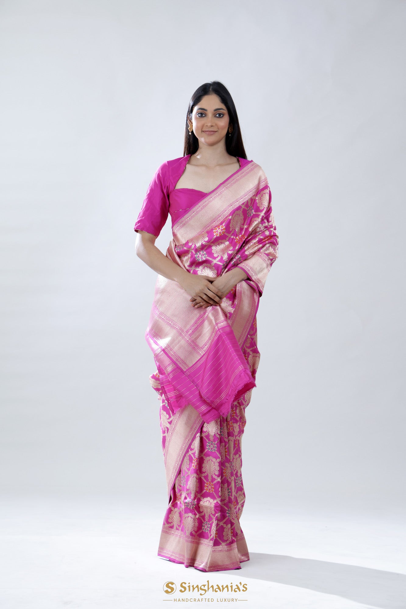 Light Deep Pink Kadhuwa Banarasi Silk Saree