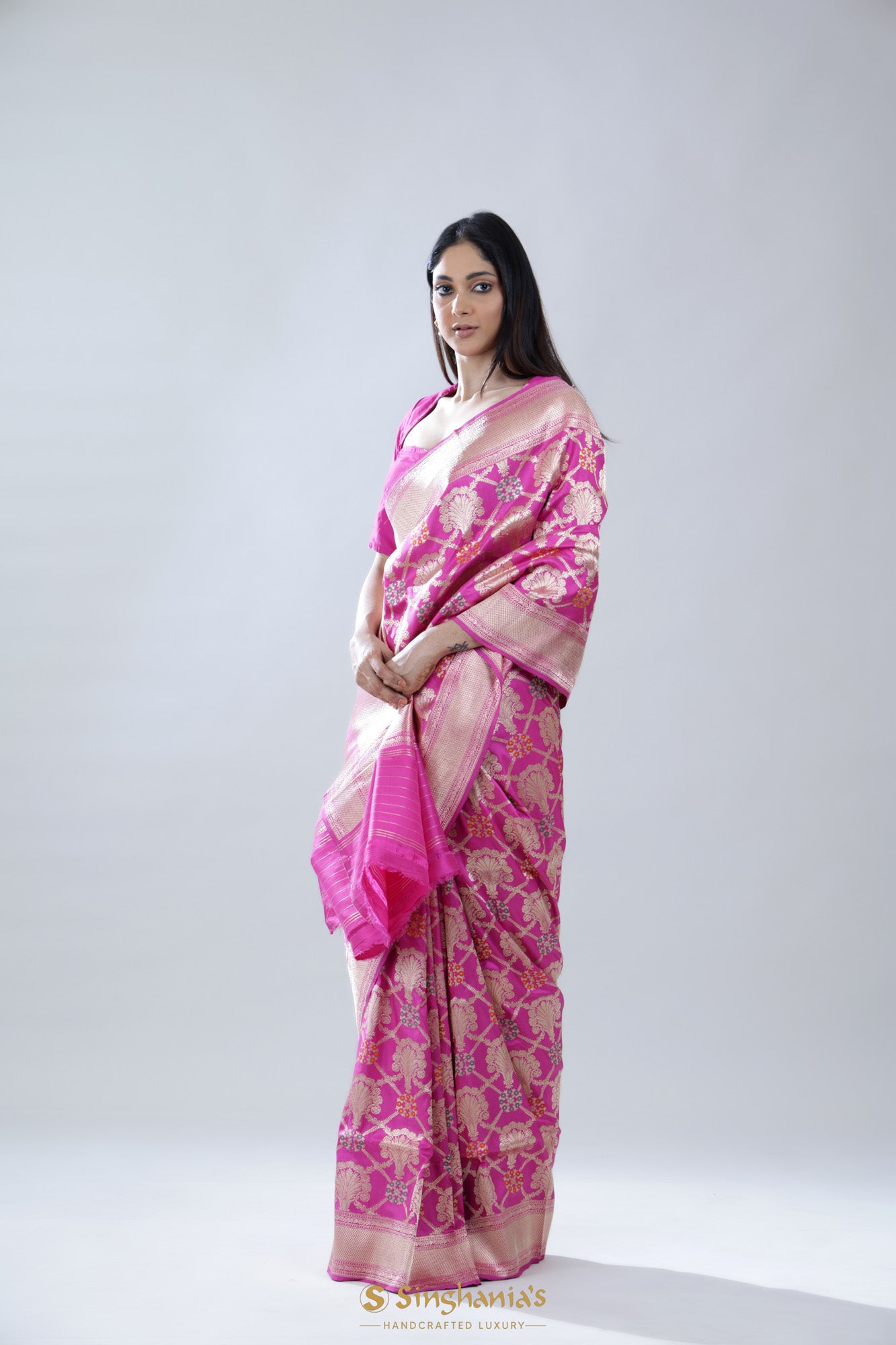 Light Deep Pink Kadhuwa Banarasi Silk Saree