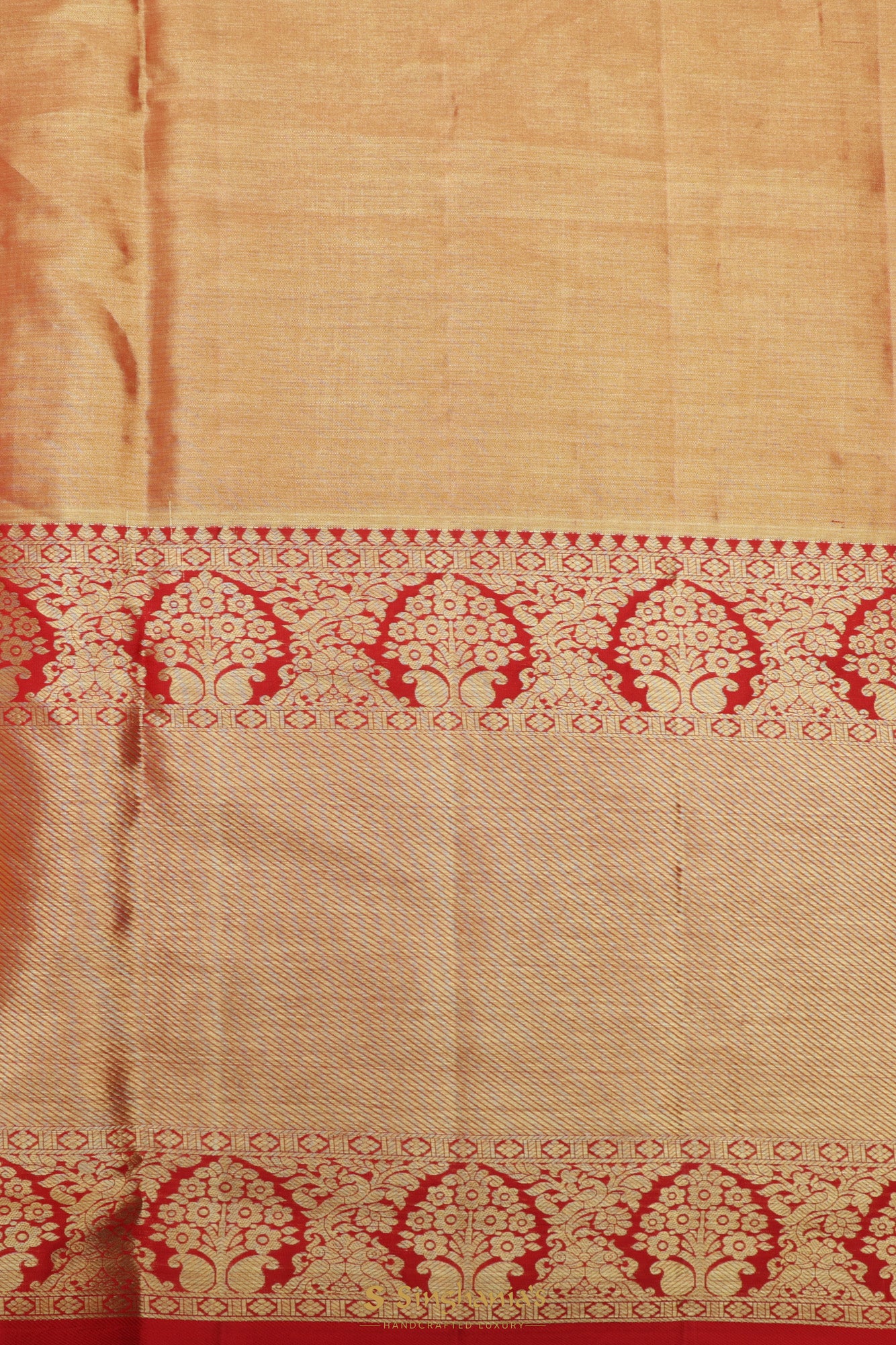 Coral Red Tissue Kanjivaram Saree With Floral Jaal Weaving