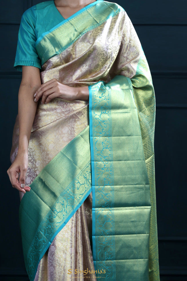 Lace Pink Tissue Kanjivaram Saree With Floral Jaal Weaving