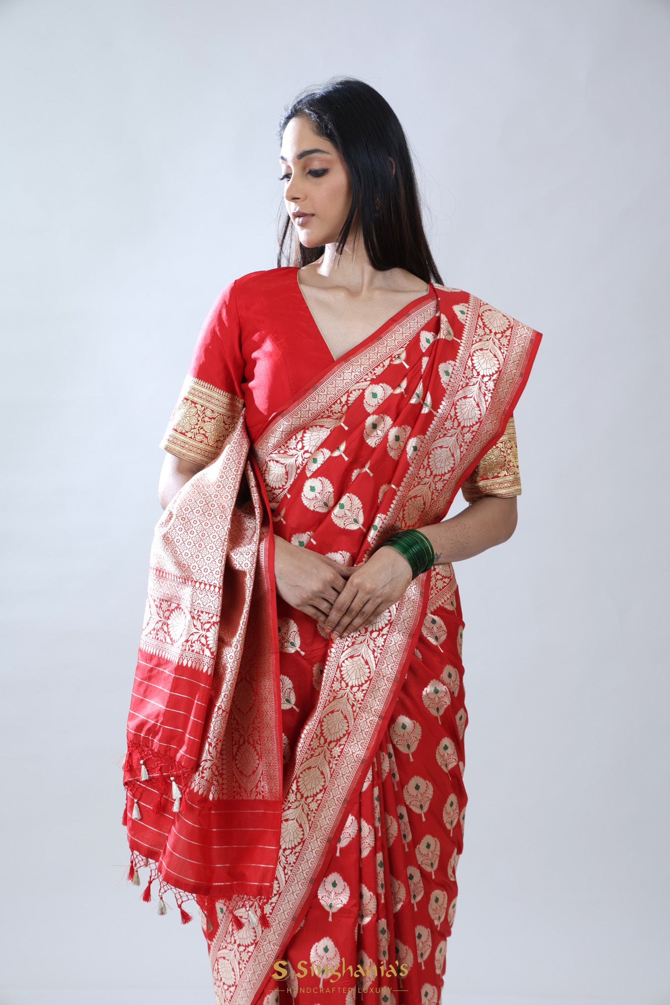 Bright Red Kadhuwa Banarasi Silk Saree