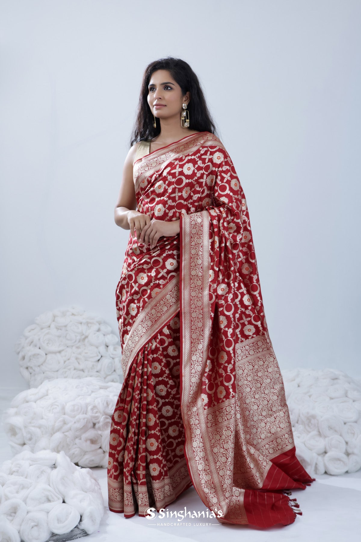 Red Pure Banarasi Silk Woven Bridal Saree Latest 2446SR05