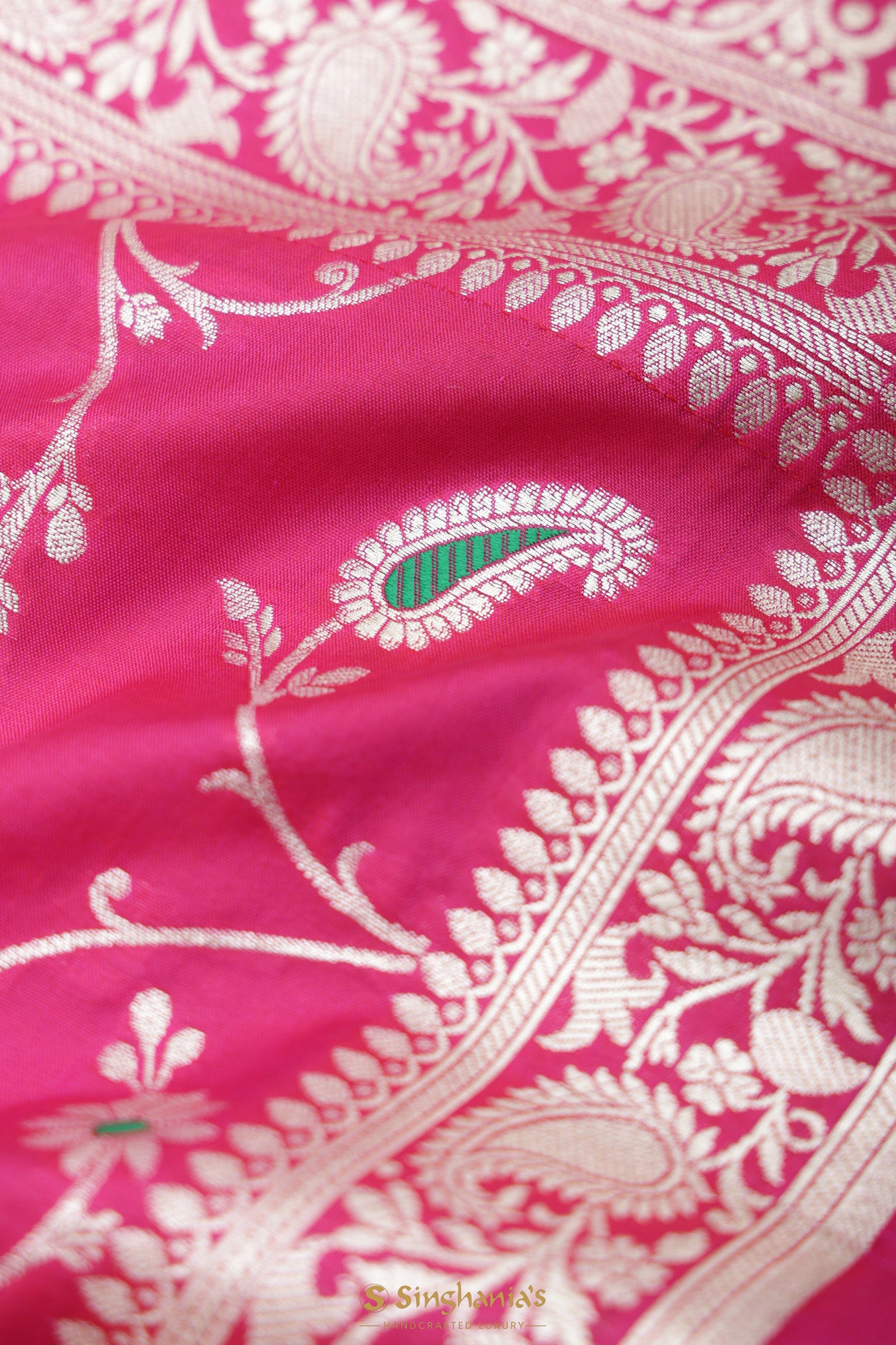 Dark Pink Floral Jaal Banarasi Silk Saree