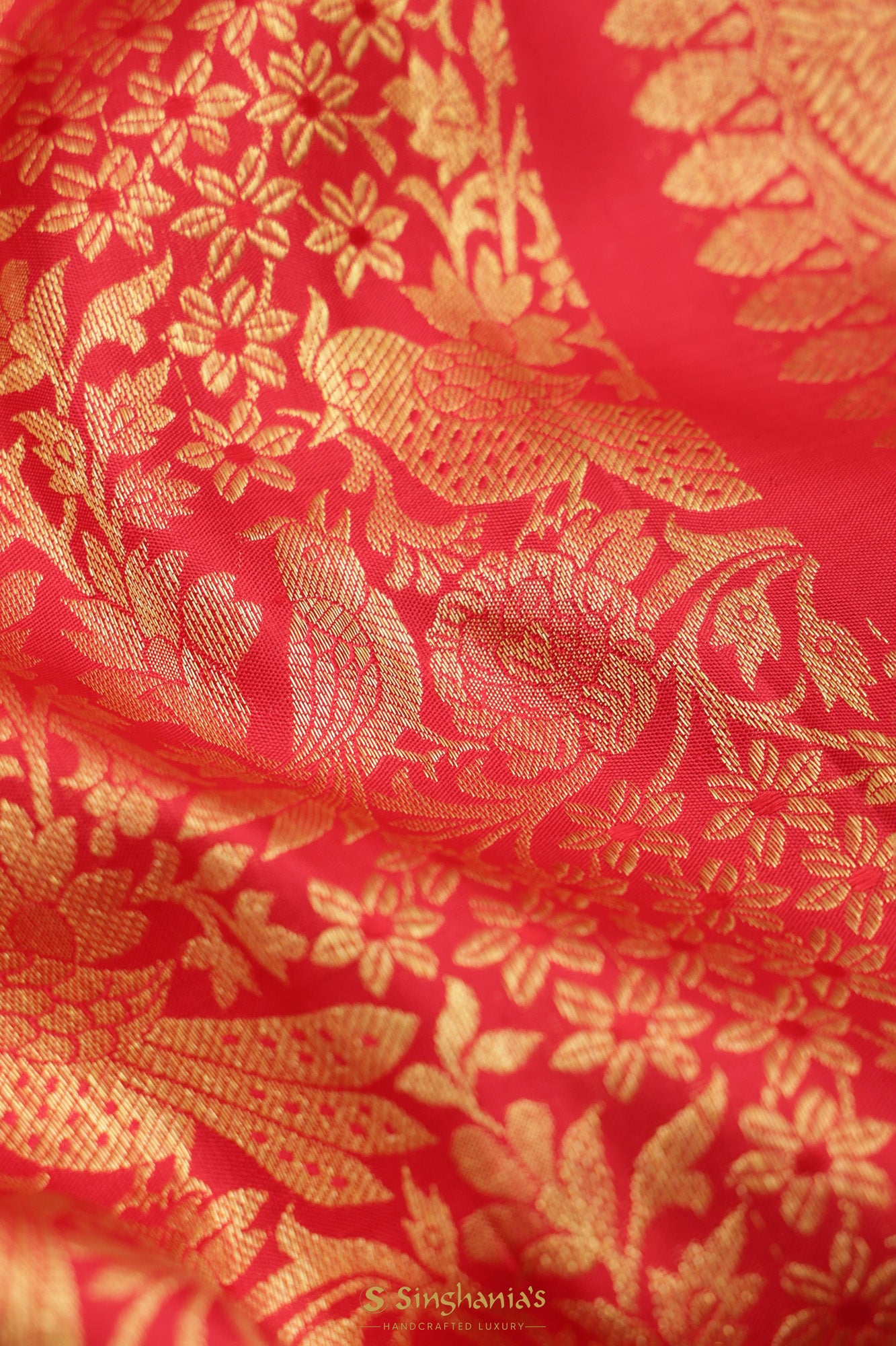 Bright Red Kanjivaram Silk Saree With Big Border