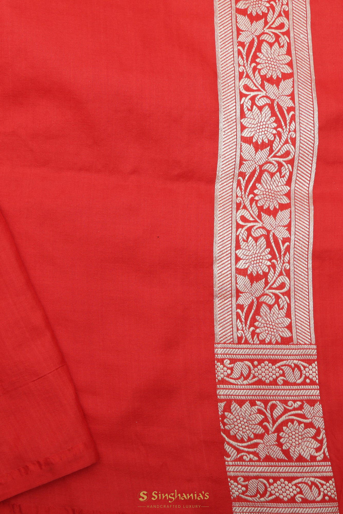 Chilli Red Katan Banarasi Silk Saree With Floral Jaal