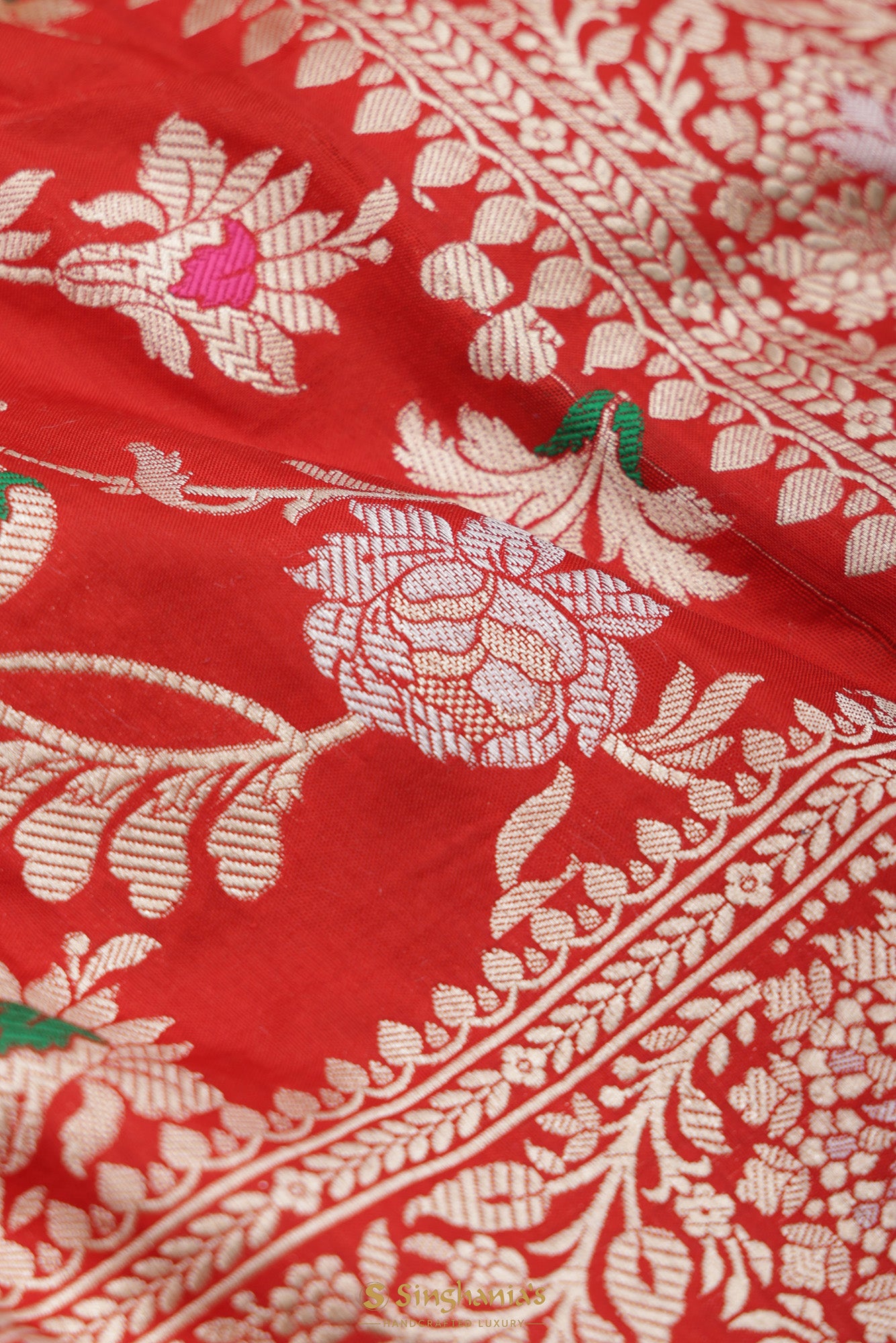 Crimson Red Banarasi Silk Saree With Meenakari Work
