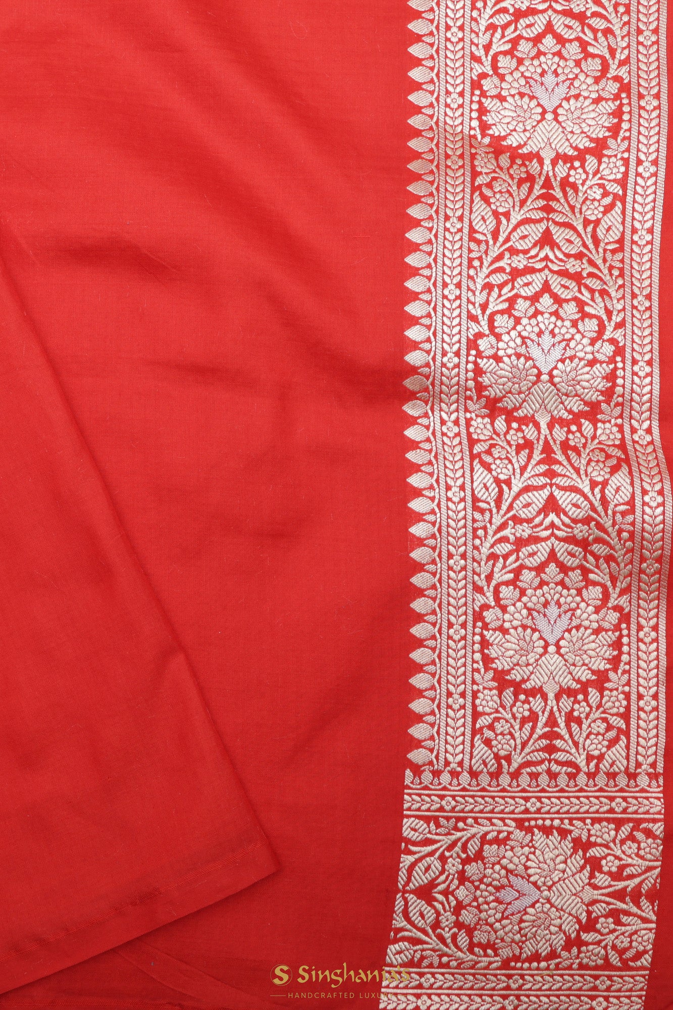 Crimson Red Banarasi Silk Saree With Meenakari Work