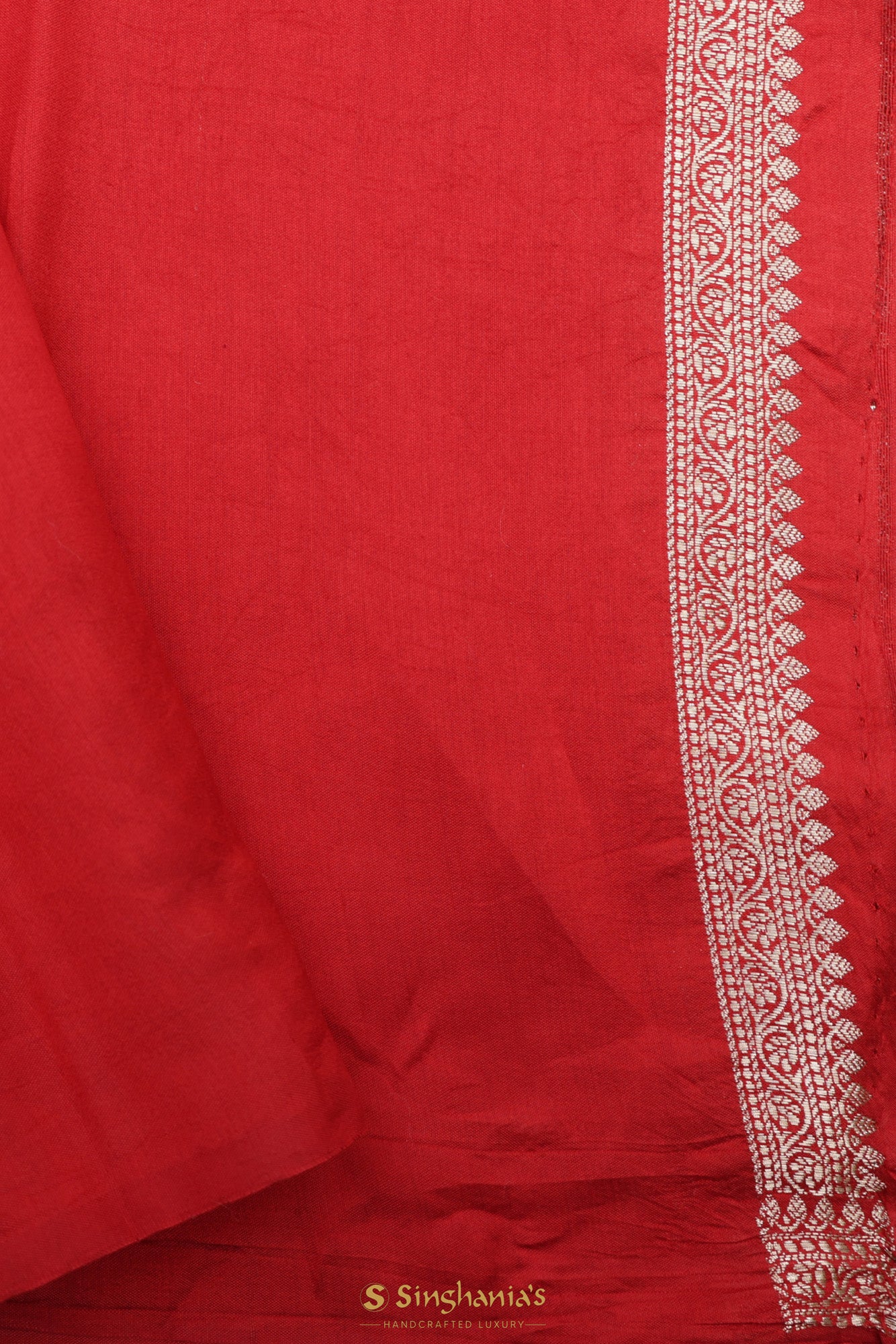 Cadmium Red Banarasi Silk Saree With Floral Jaal Weaving