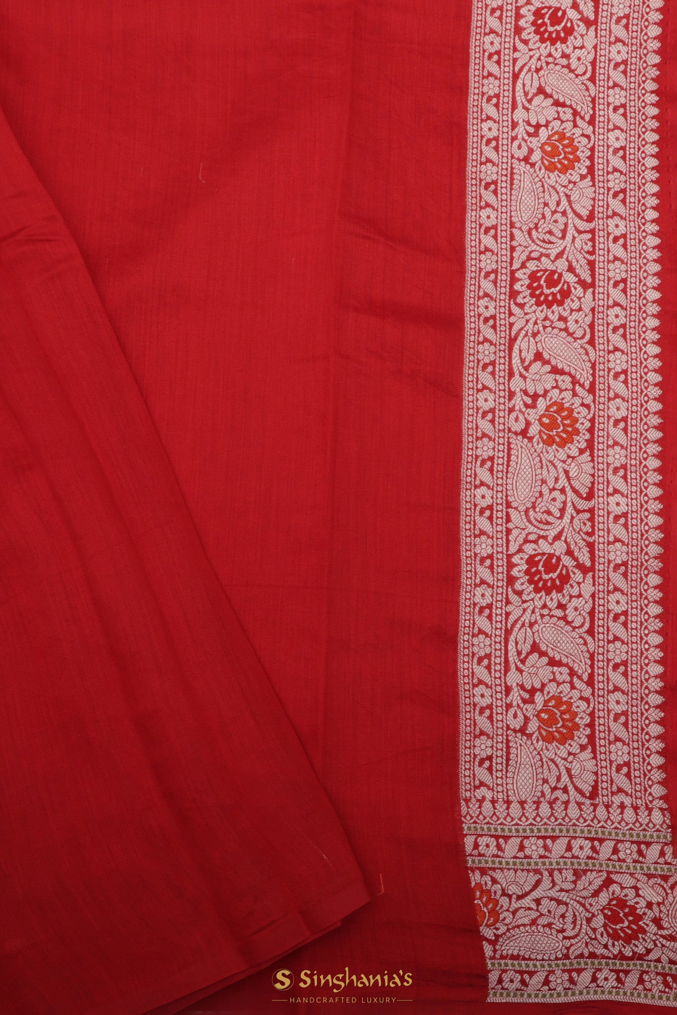 Dark Red Banarasi Silk Saree With Meenakari Weaving