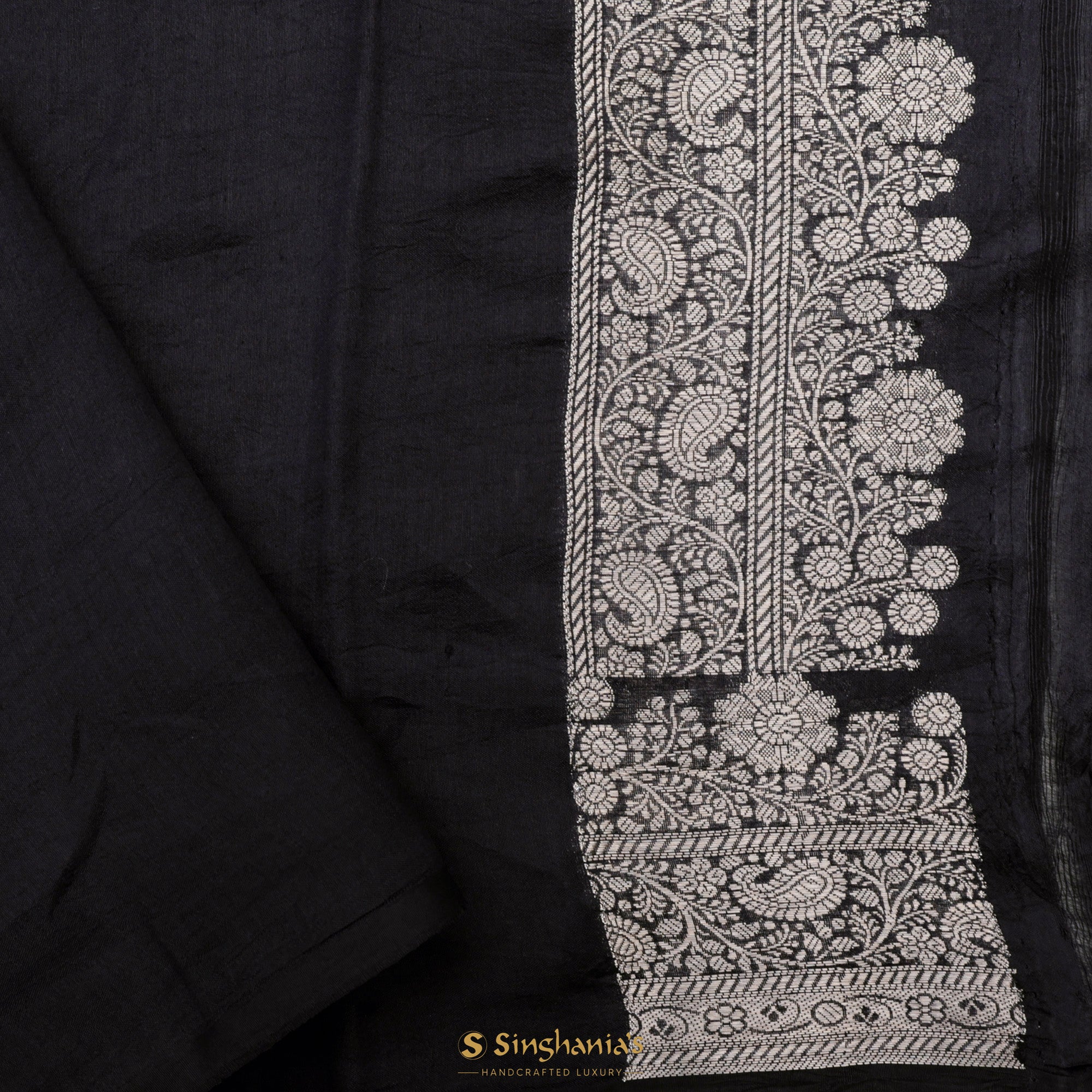 Cool Black Banarasi Silk Saree With Buttis Weaving