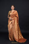 Sandstone Brown Kani Silk Handwoven Saree With Floral Jaal Weaving