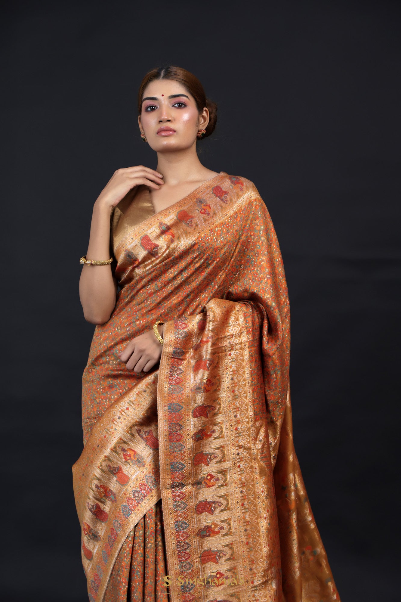 Kani Design with Floral Jaal in Black and Beige Rayon Saree