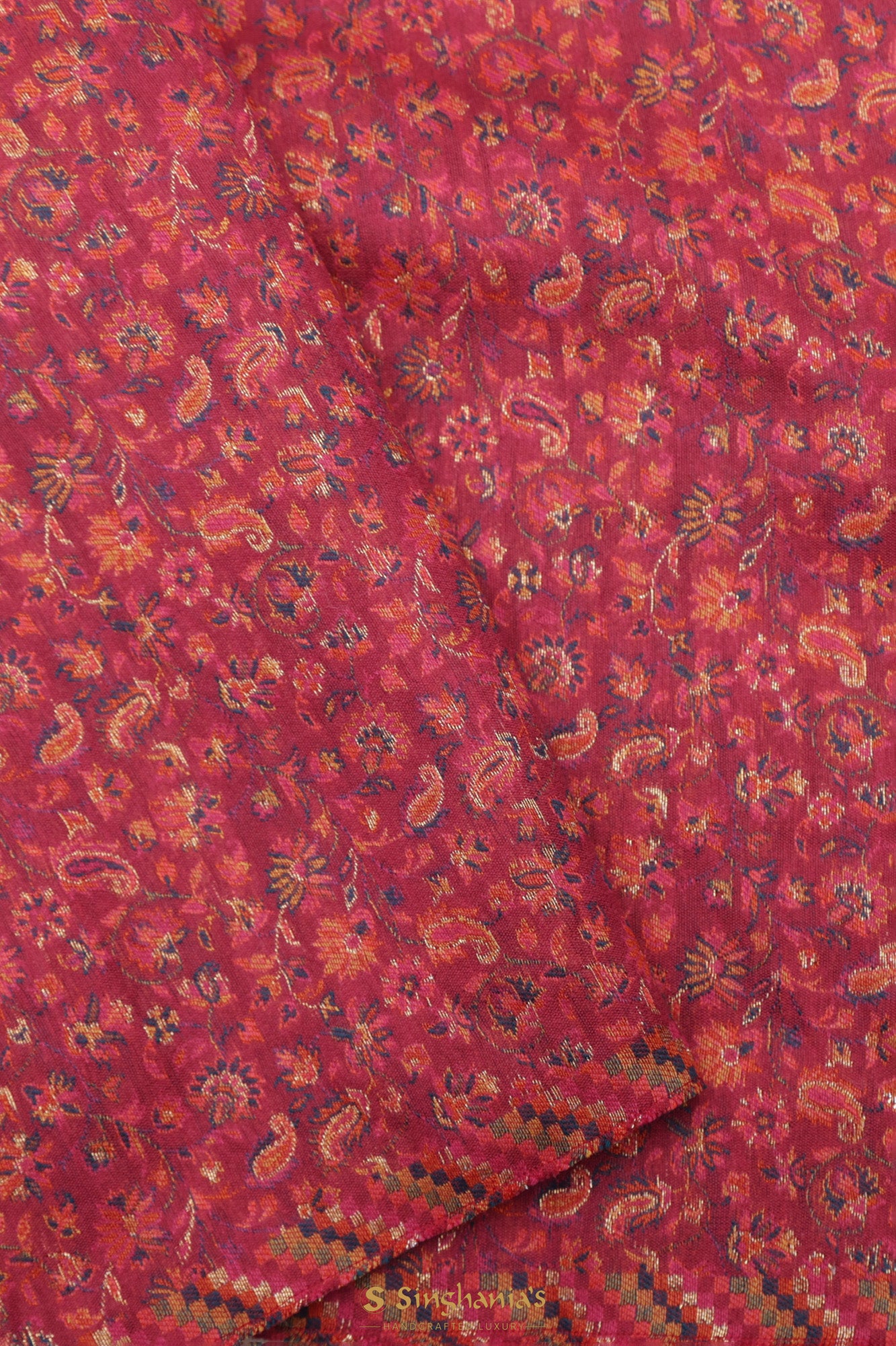 Cherry Pink Kani Silk Saree With Floral Design