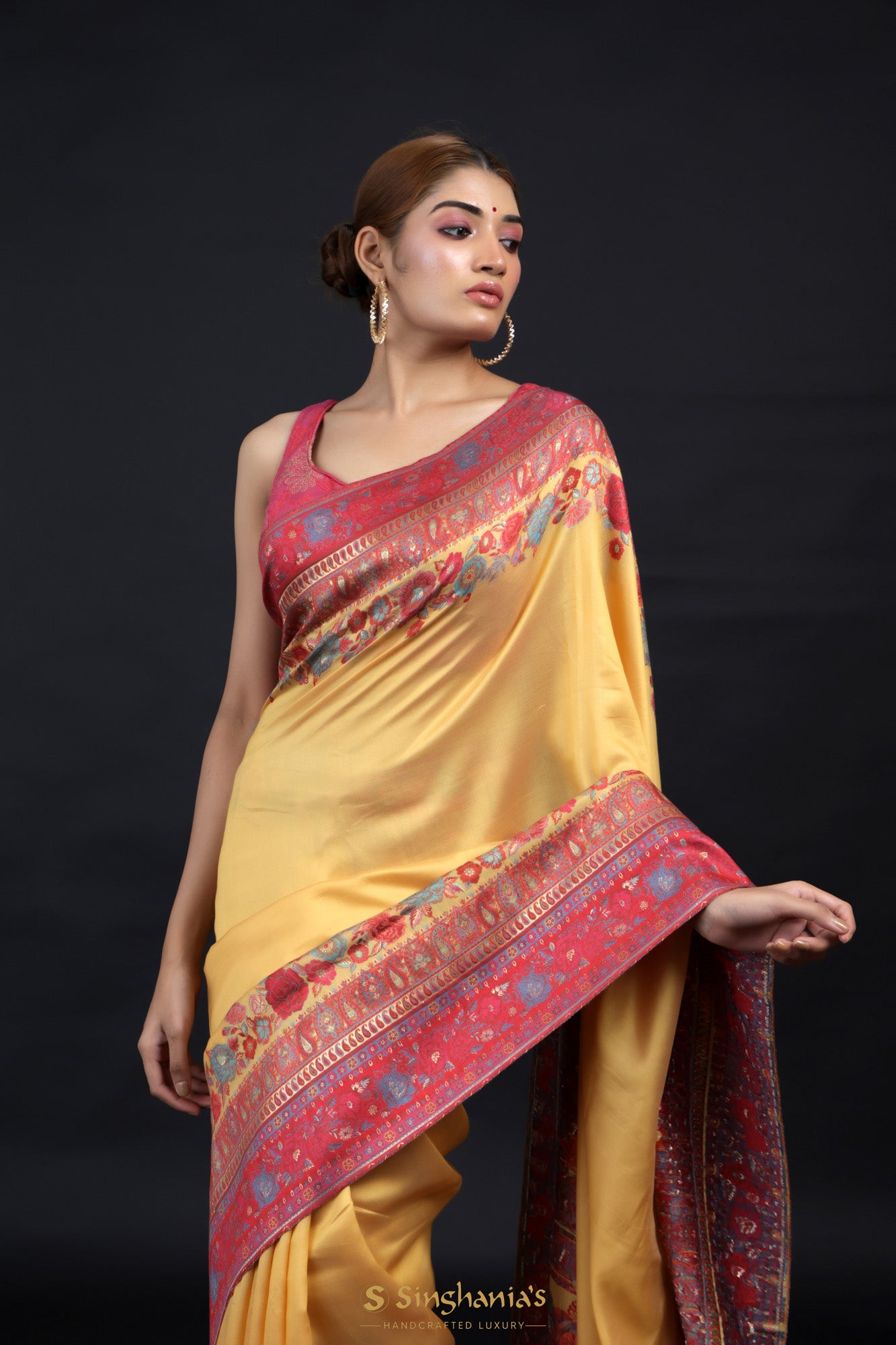 Light Gold Kani Silk Saree With Floral Design