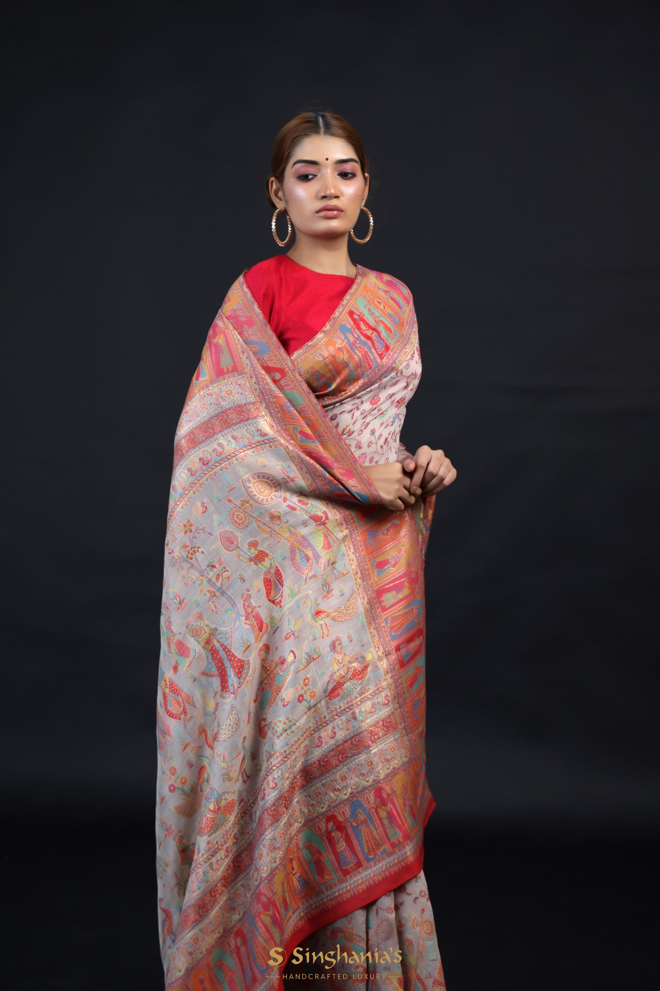 Lemonade Pink Kani Silk Saree With Human-Floral Weaving