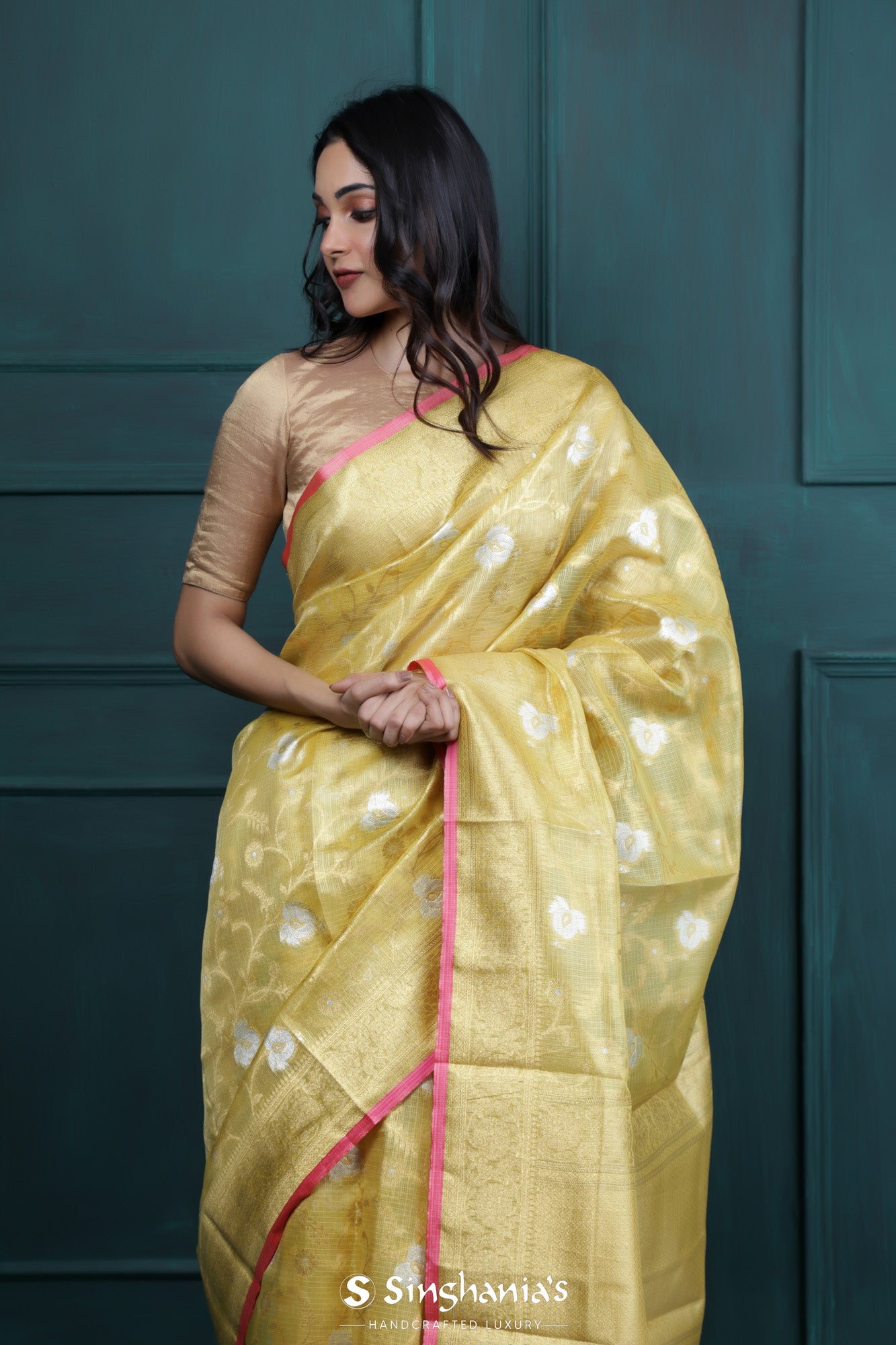 Yellow Organza Silk Banarasi Saree | Koselly