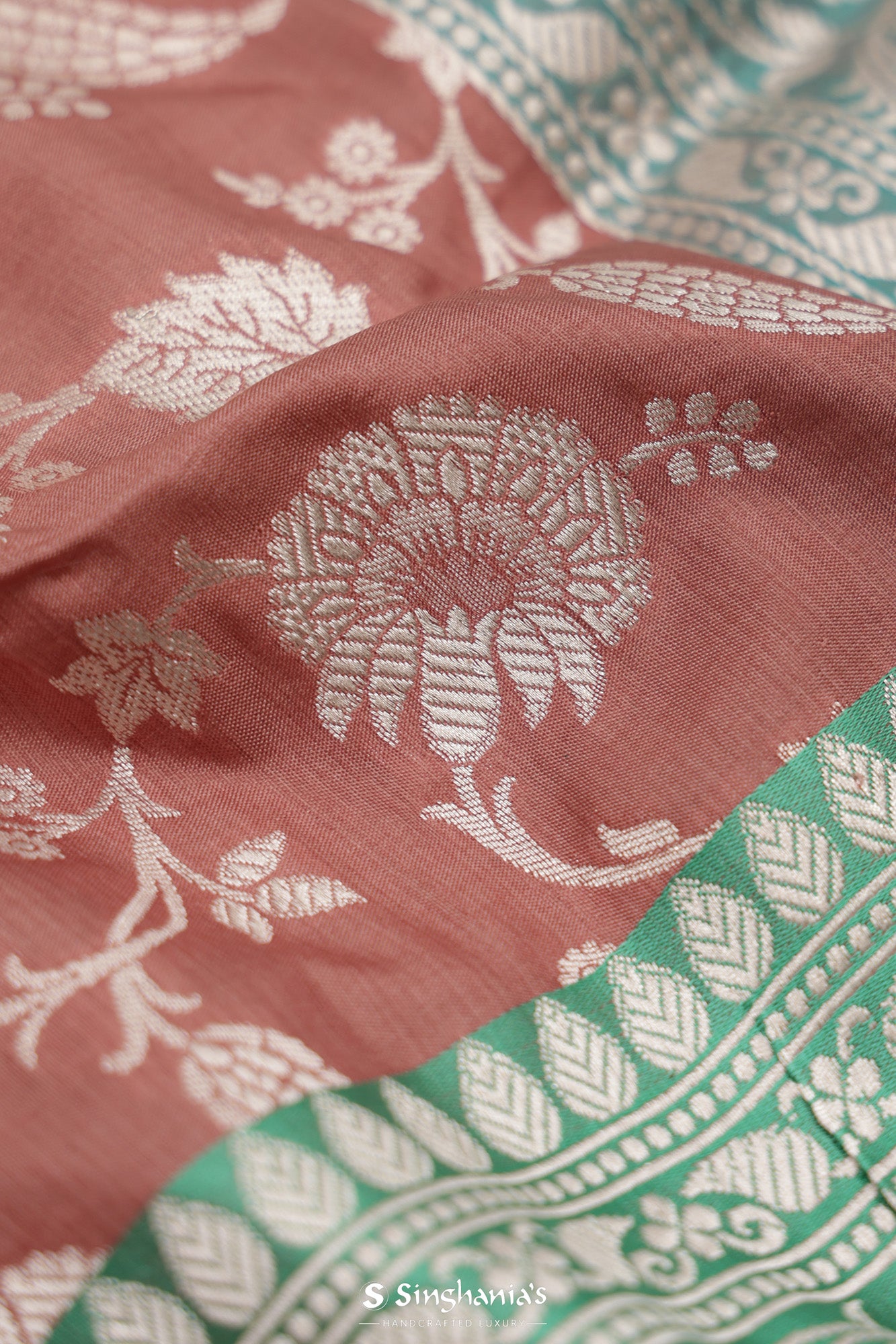 Brownish Red Banarasi Silk Saree With Floral Jaal Design