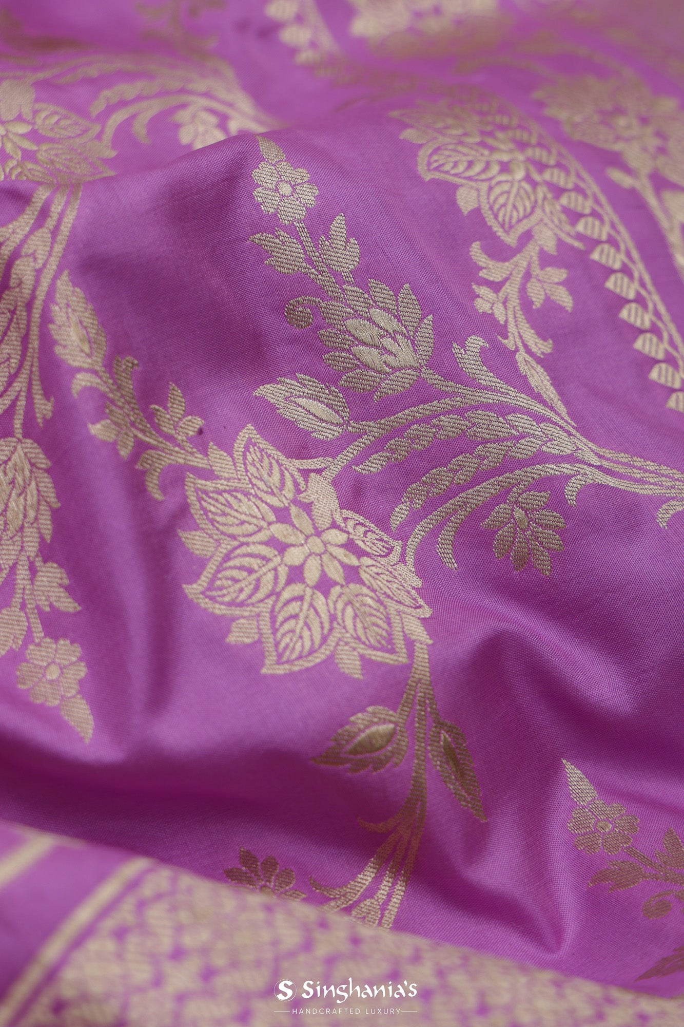 Fuchsia Pink Banarasi Silk Saree With Floral Jaal Pattern