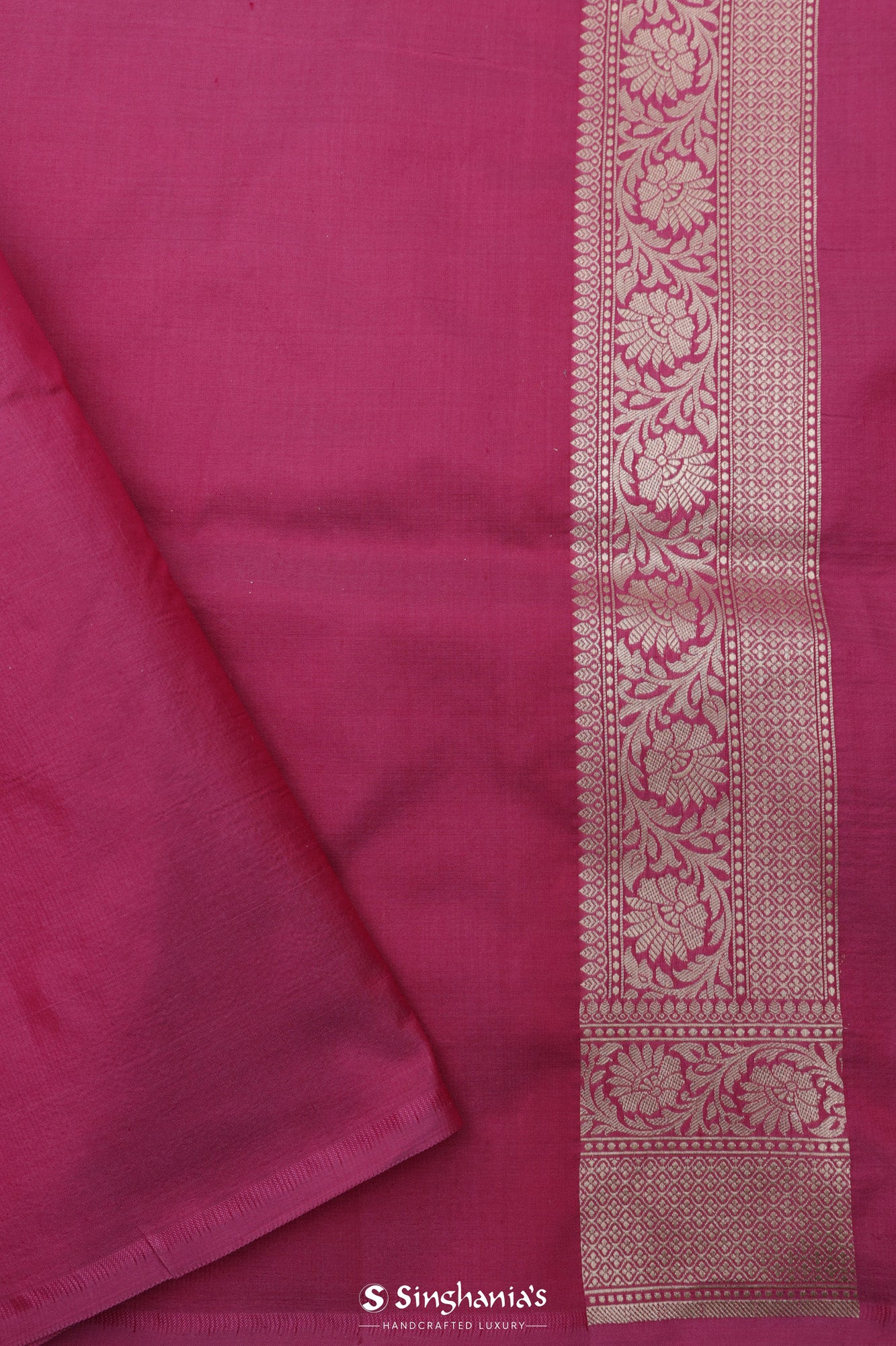 Mulberry Pink Banarasi Silk Saree With Floral Stripes Pattern